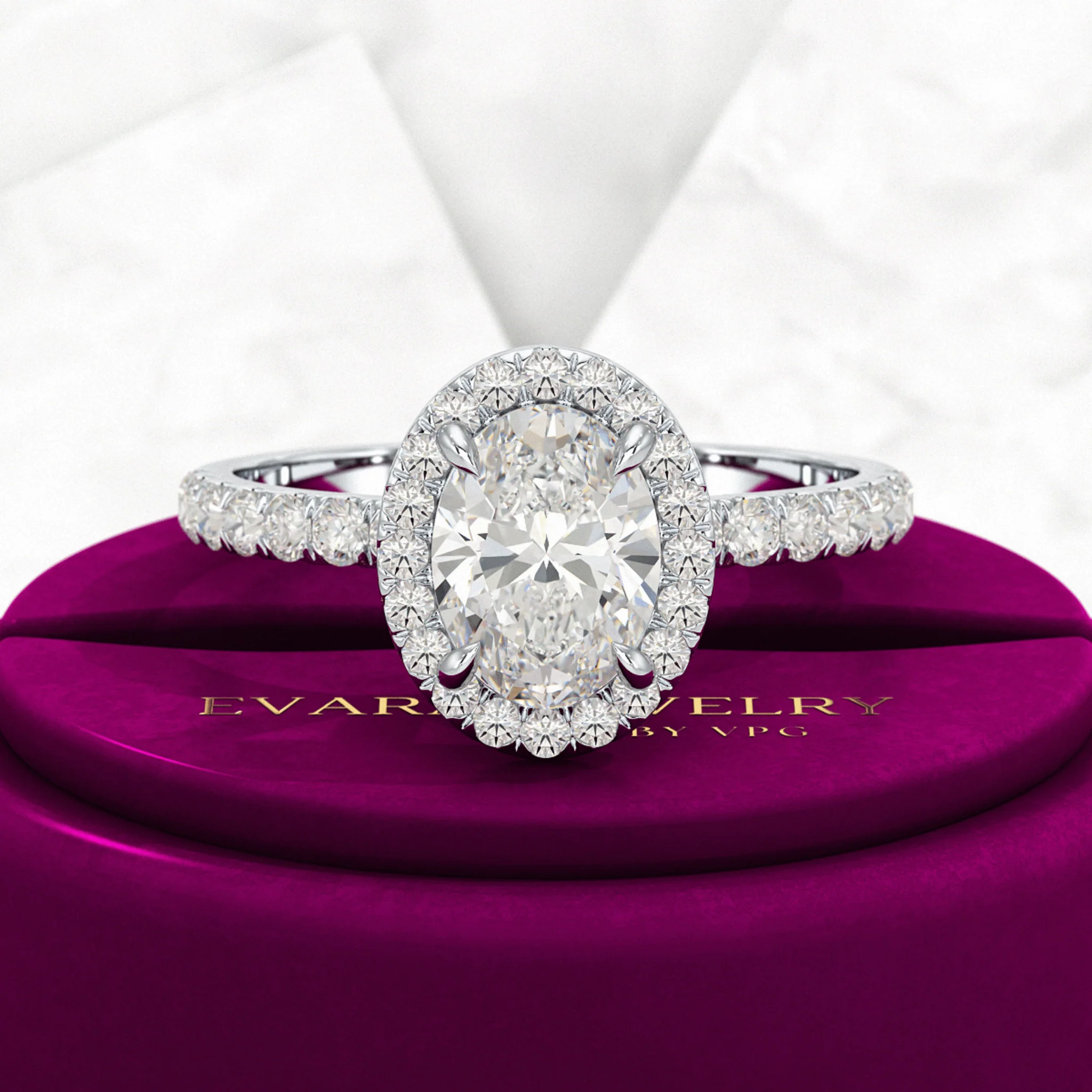 1.25 Carat Oval Cut Halo Diamond Engagement Ring - Image 9