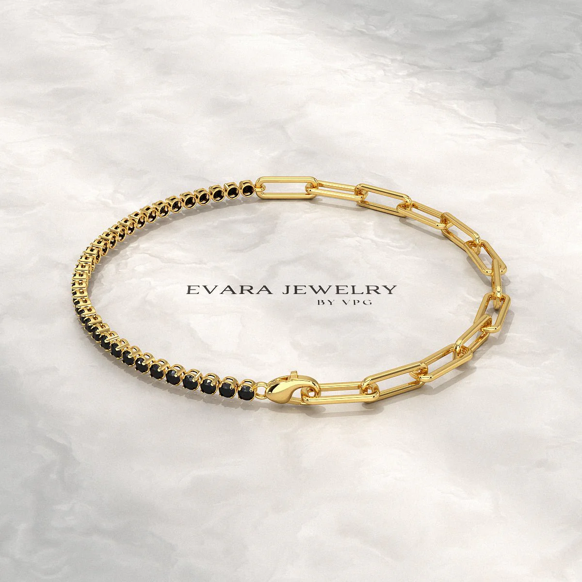 1.32 Carat Black Diamond & Paperclip 50-50 Tennis Bracelet - Image 5