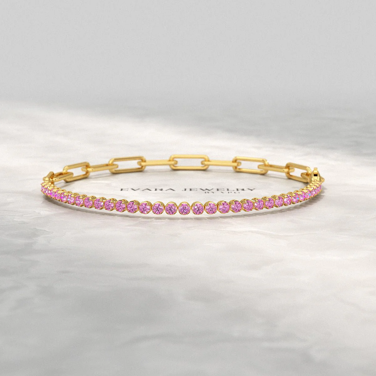 1.34 Carat Natural Pink Sapphire & Paperclip 50-50 Tennis Bracelet - Image 10
