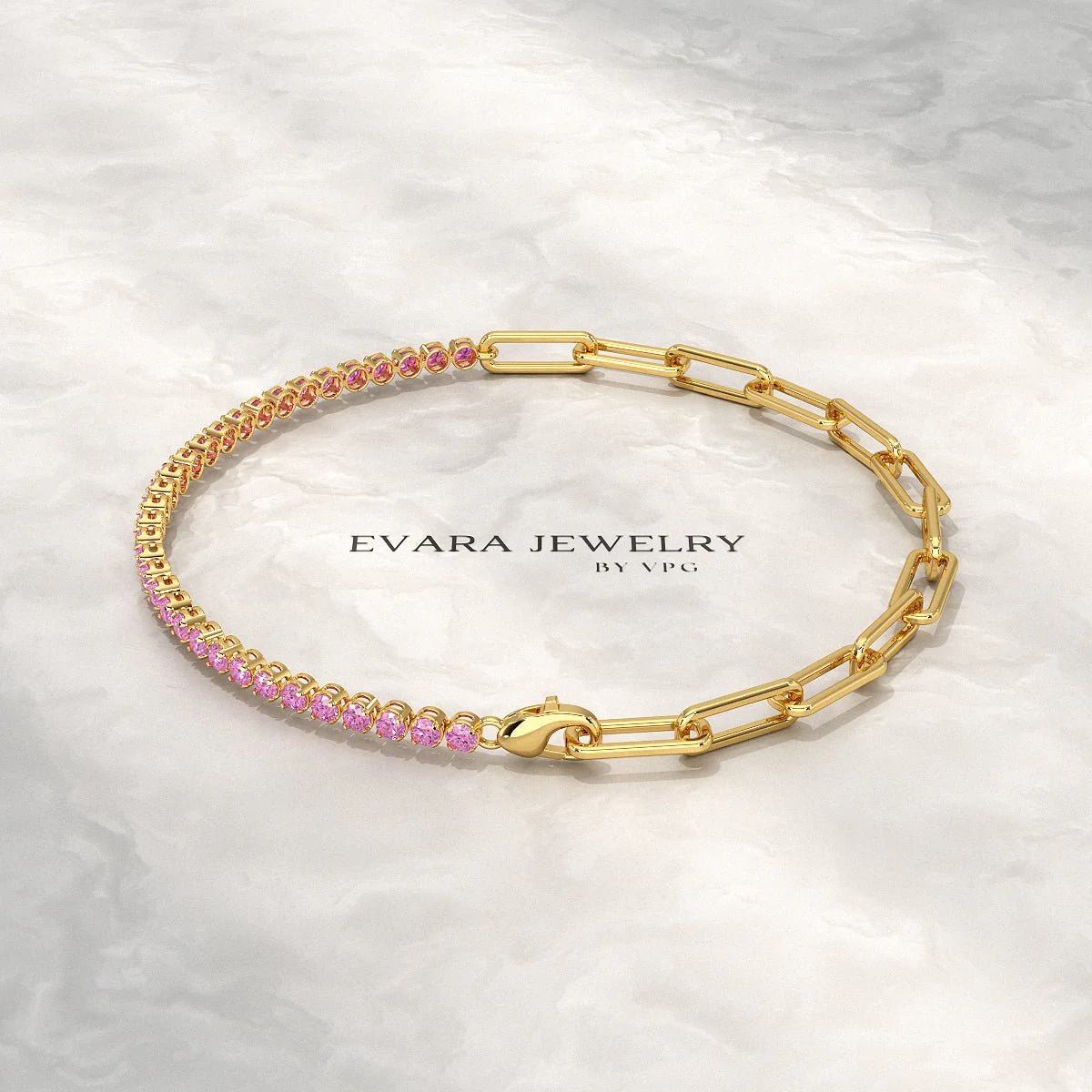 1.34 Carat Natural Pink Sapphire & Paperclip 50-50 Tennis Bracelet - Image 11