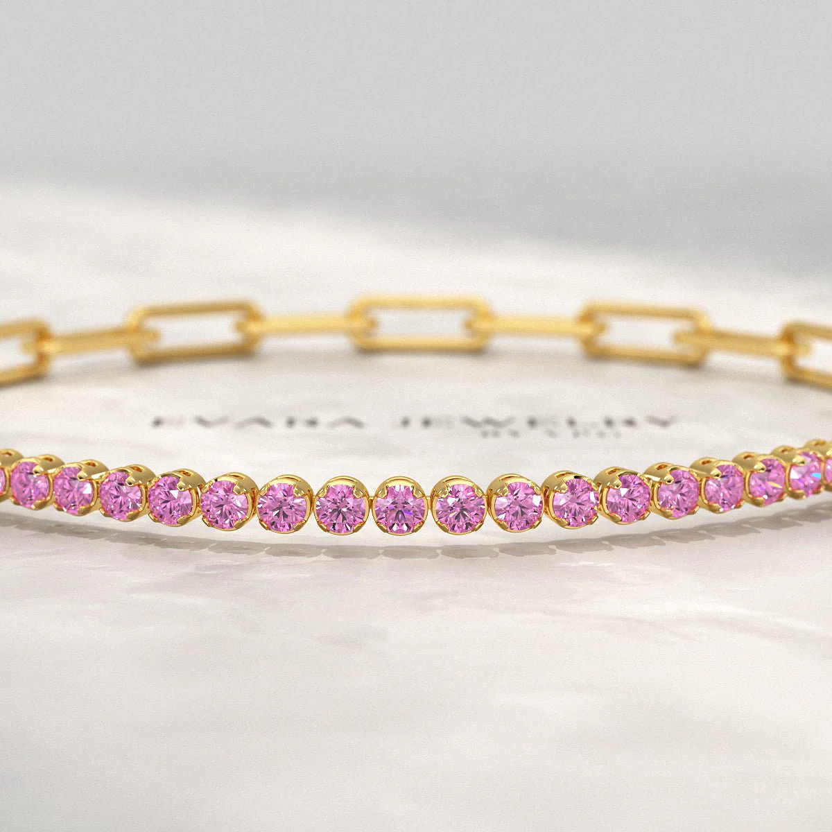 1.34 Carat Natural Pink Sapphire & Paperclip 50-50 Tennis Bracelet - Image 9
