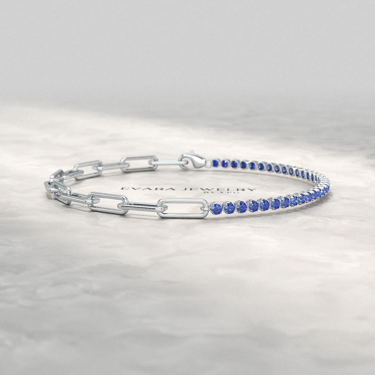 1.36 Carat Natural Blue Sapphire Paperclip 50-50 Tennis Bracelet - Image 11