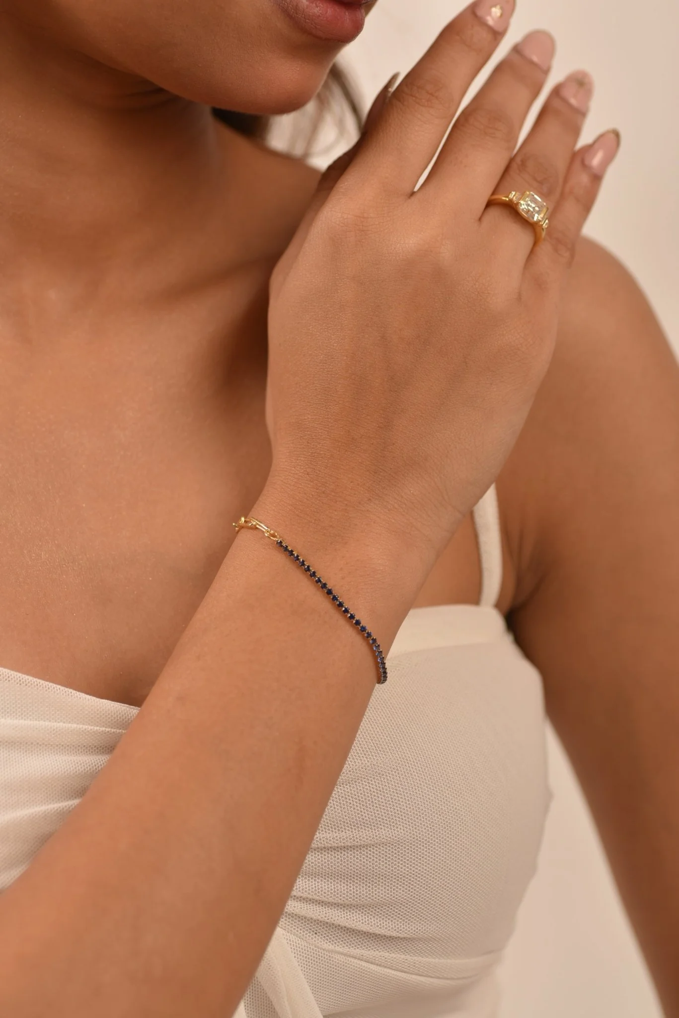 1.36 Carat Natural Blue Sapphire Paperclip 50-50 Tennis Bracelet - Image 3
