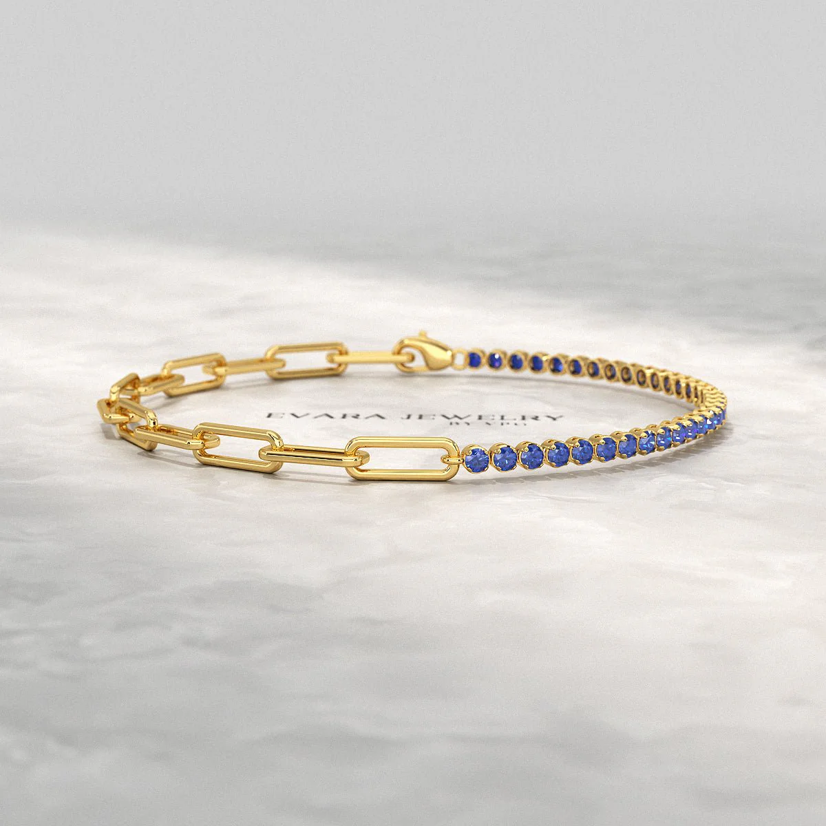 1.36 Carat Natural Blue Sapphire Paperclip 50-50 Tennis Bracelet - Image 6