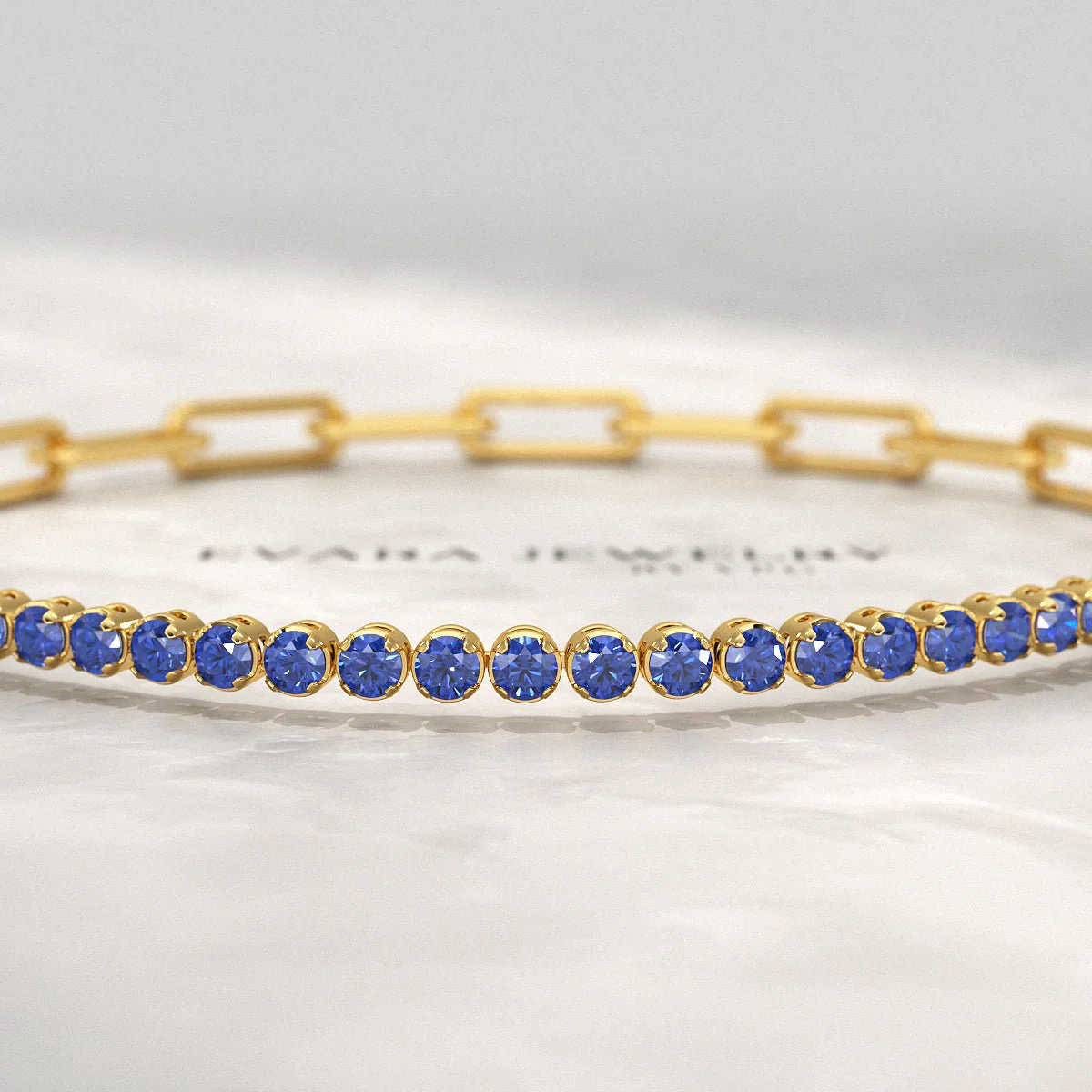 1.36 Carat Natural Blue Sapphire Paperclip 50-50 Tennis Bracelet - Image 8