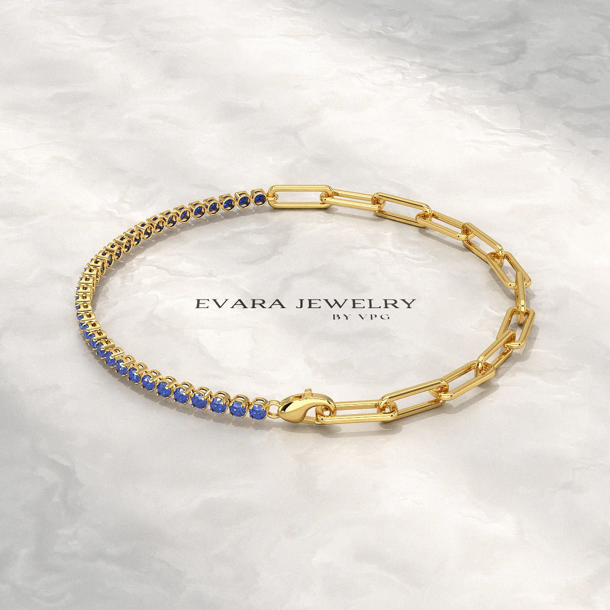 1.36 Carat Natural Blue Sapphire Paperclip 50-50 Tennis Bracelet - Image 9