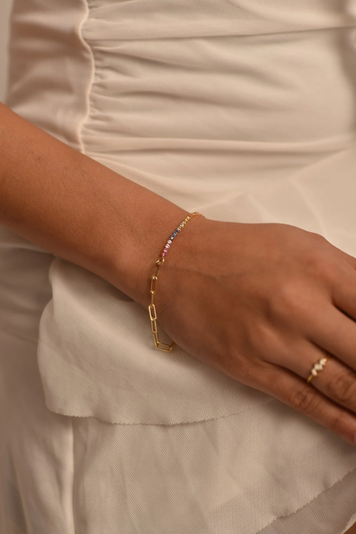 1.36 Carat Natural Rainbow Sapphire Paperclip 50-50 Tennis Bracelet