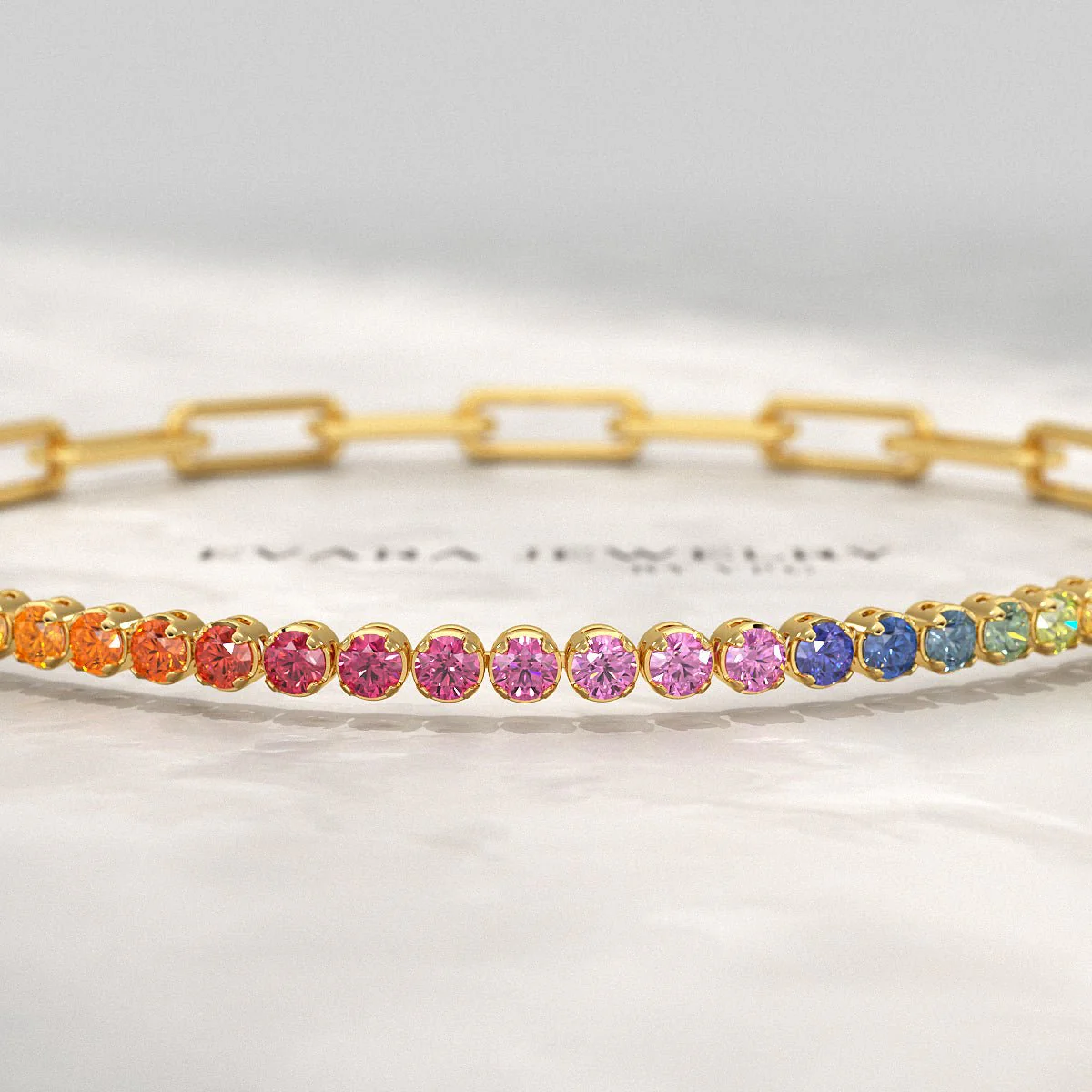 1.36 Carat Natural Rainbow Sapphire Paperclip 50-50 Tennis Bracelet - Image 10
