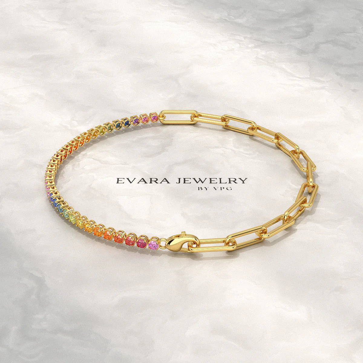 1.36 Carat Natural Rainbow Sapphire Paperclip 50-50 Tennis Bracelet - Image 11