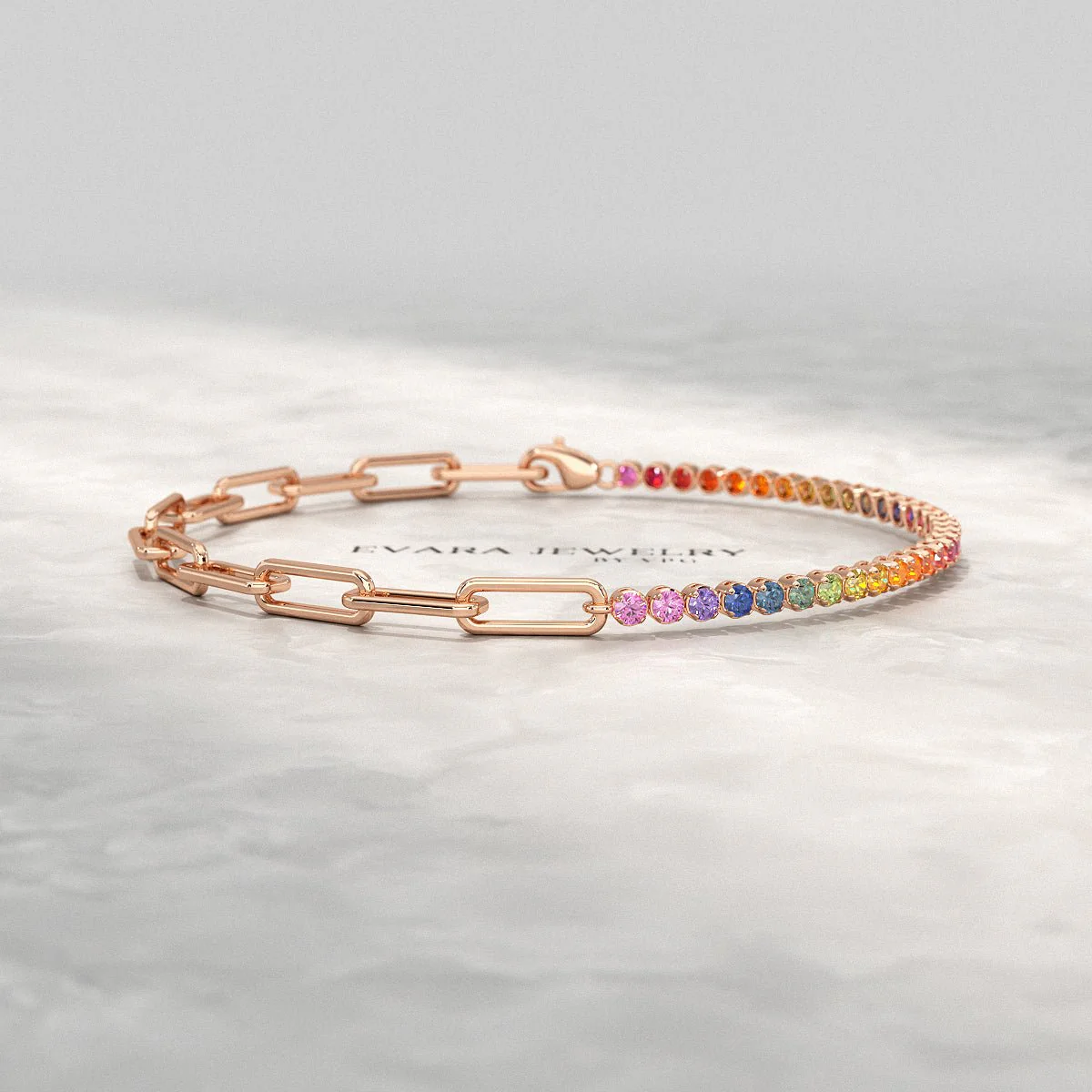 1.36 Carat Natural Rainbow Sapphire Paperclip 50-50 Tennis Bracelet - Image 12