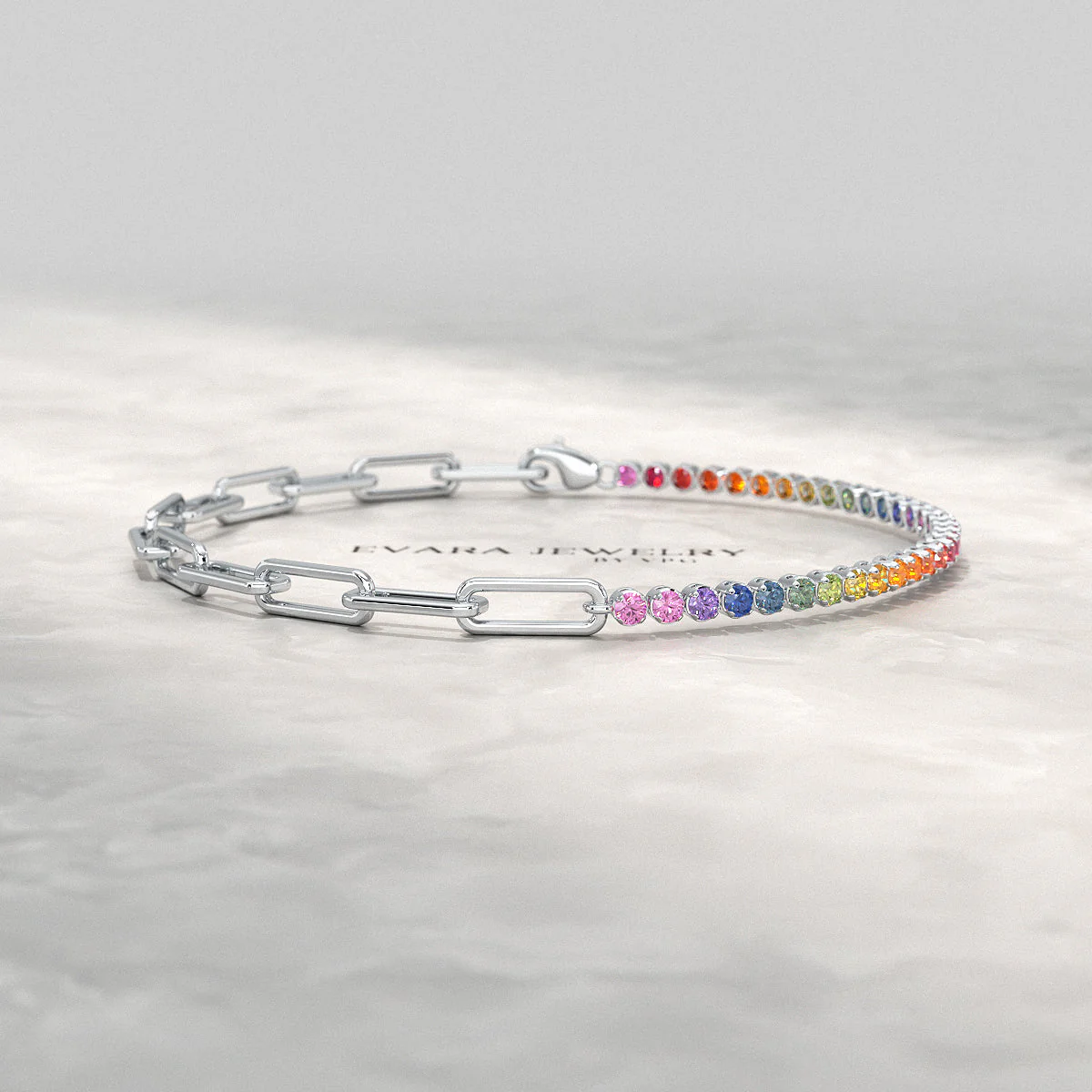 1.36 Carat Natural Rainbow Sapphire Paperclip 50-50 Tennis Bracelet - Image 13