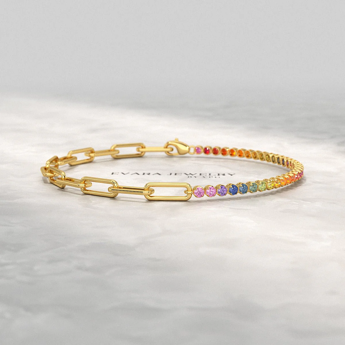 1.36 Carat Natural Rainbow Sapphire Paperclip 50-50 Tennis Bracelet - Image 8