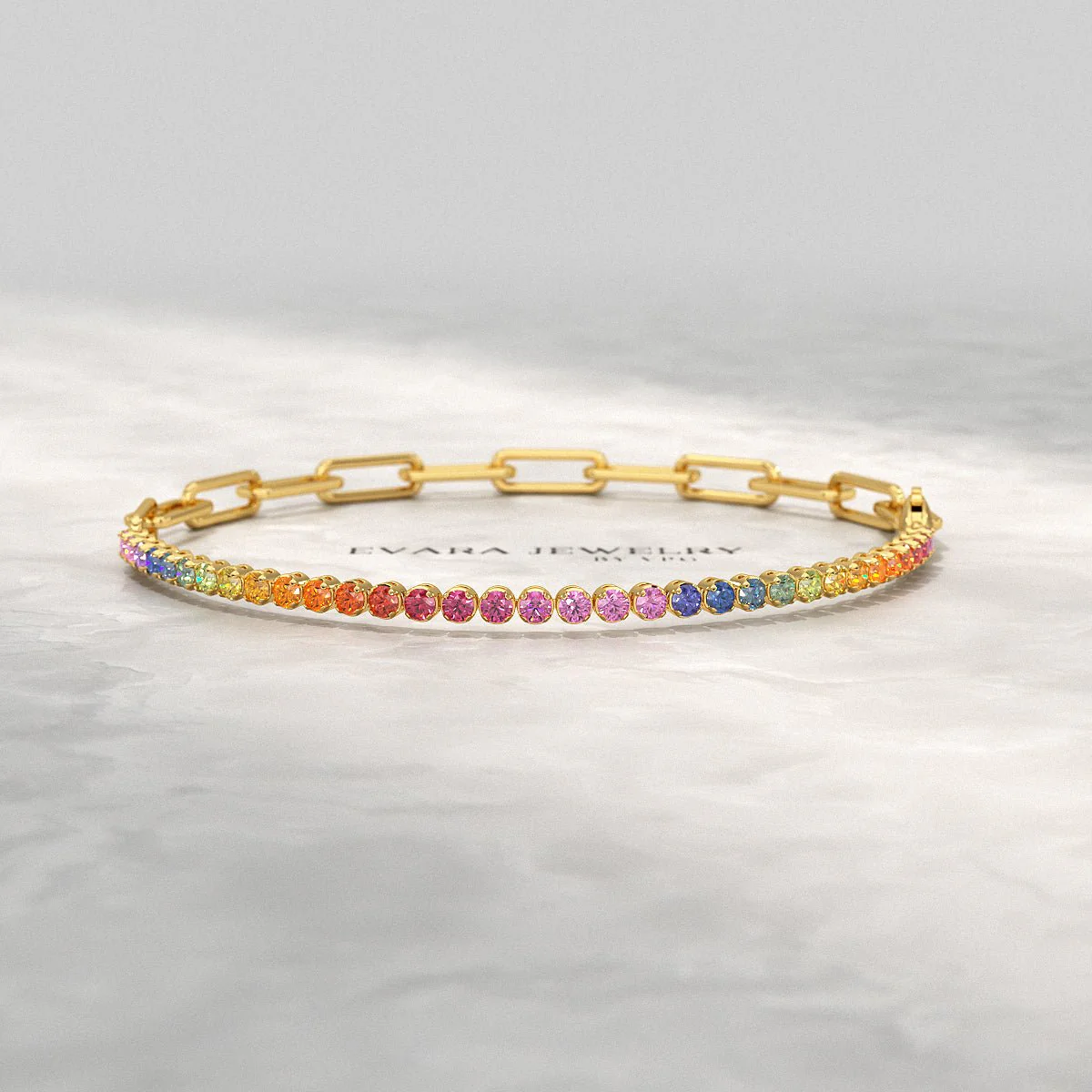 1.36 Carat Natural Rainbow Sapphire Paperclip 50-50 Tennis Bracelet - Image 9