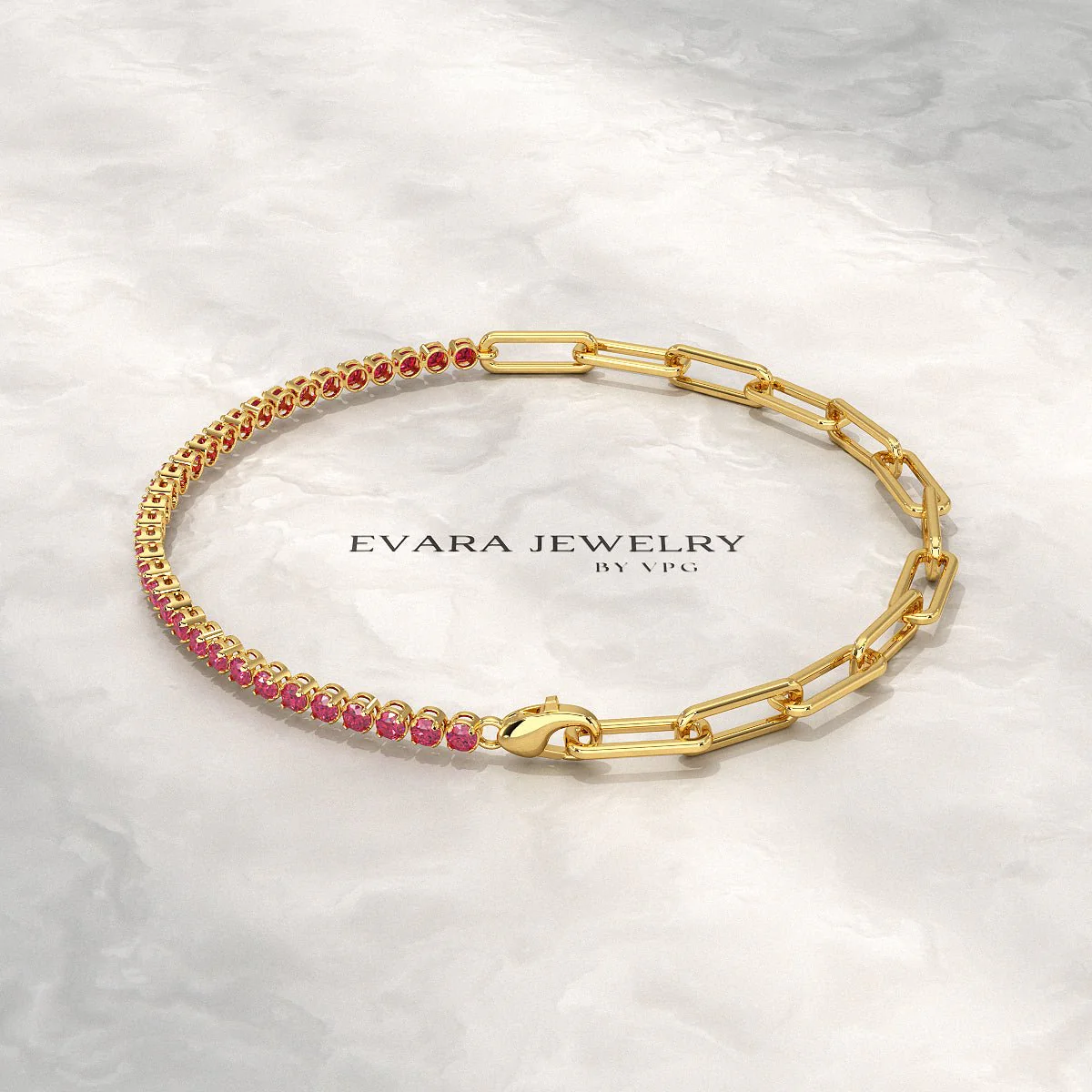1.40 Carats Natural Ruby & Paperclip 50-50 Tennis Bracelet - Image 10