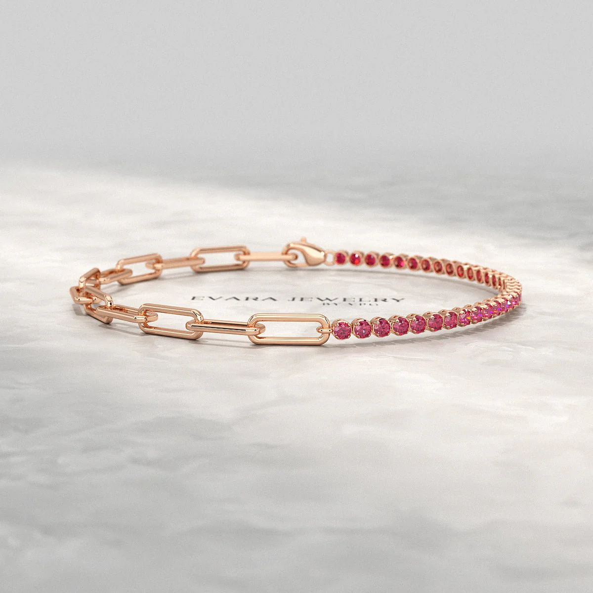 1.40 Carats Natural Ruby & Paperclip 50-50 Tennis Bracelet - Image 11