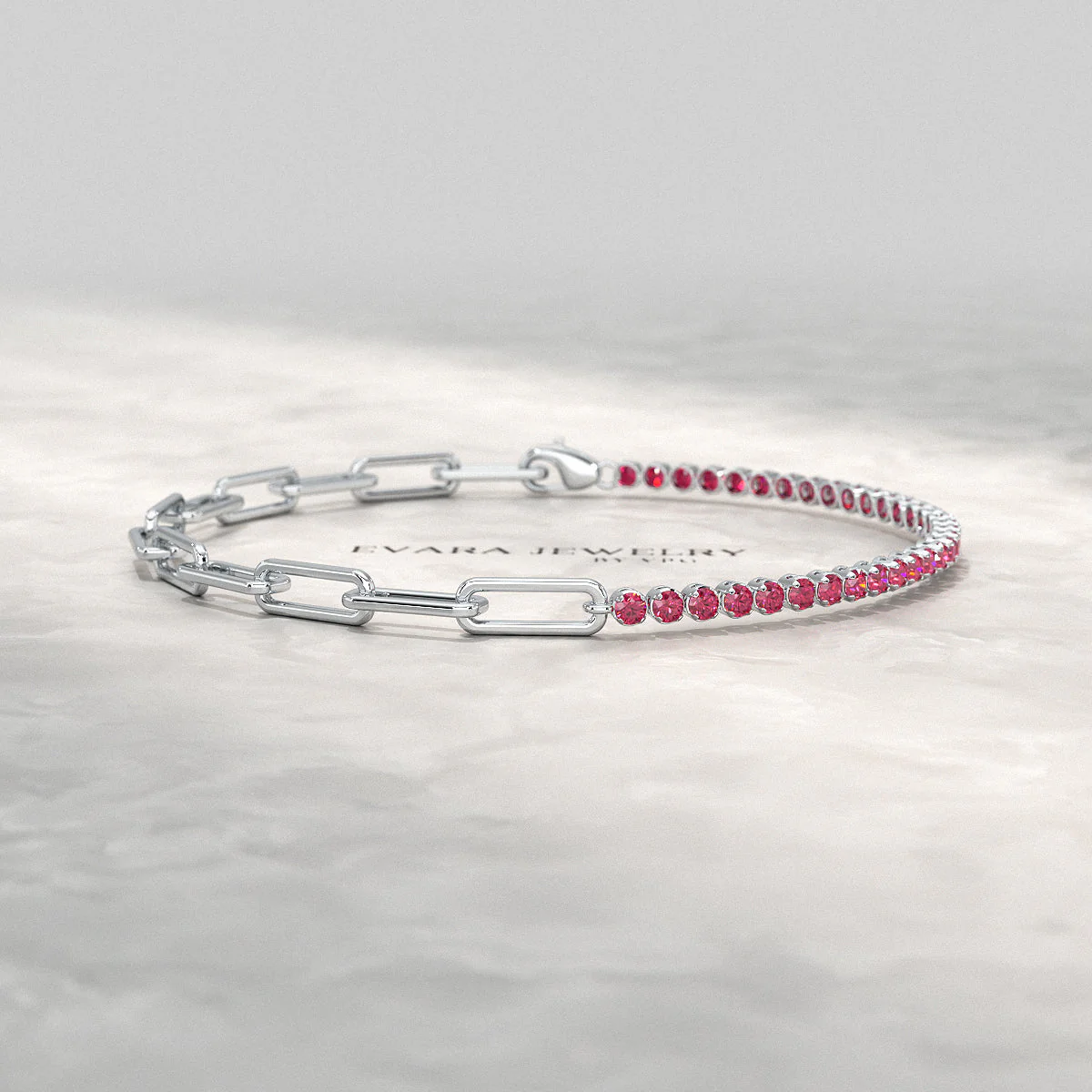 1.40 Carats Natural Ruby & Paperclip 50-50 Tennis Bracelet - Image 12