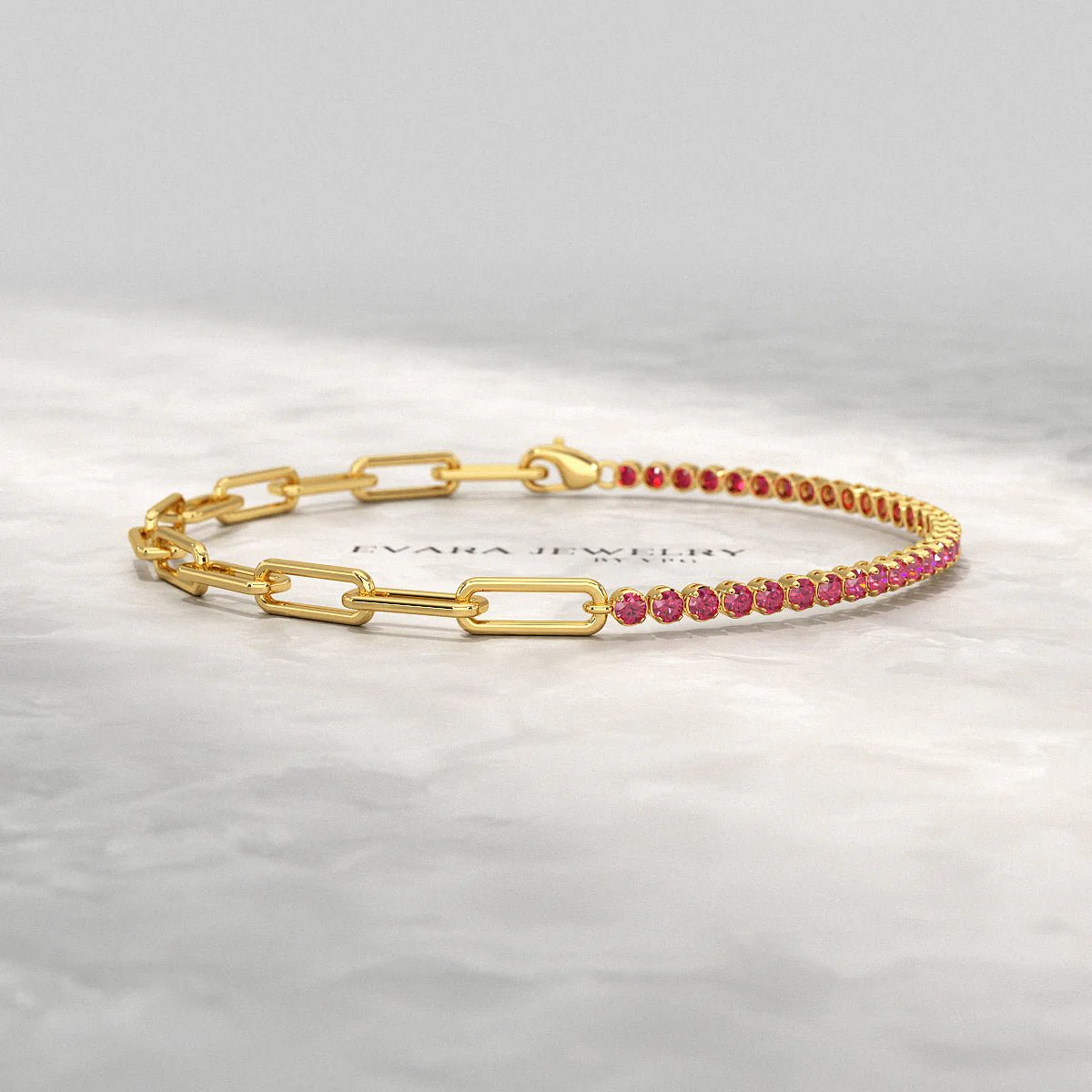 1.40 Carats Natural Ruby & Paperclip 50-50 Tennis Bracelet - Image 7