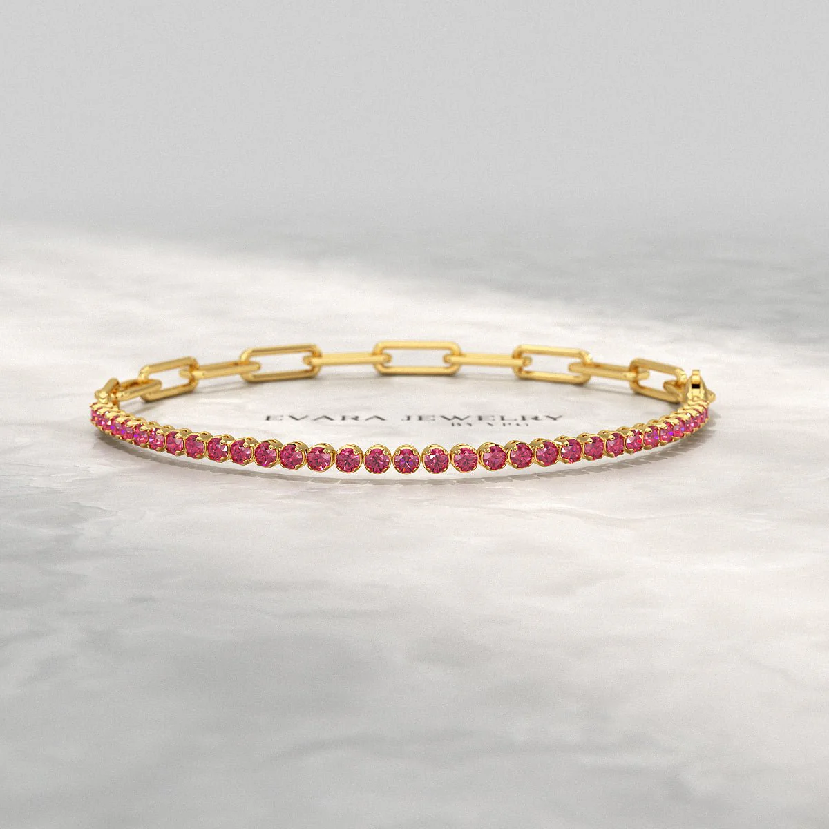 1.40 Carats Natural Ruby & Paperclip 50-50 Tennis Bracelet - Image 8