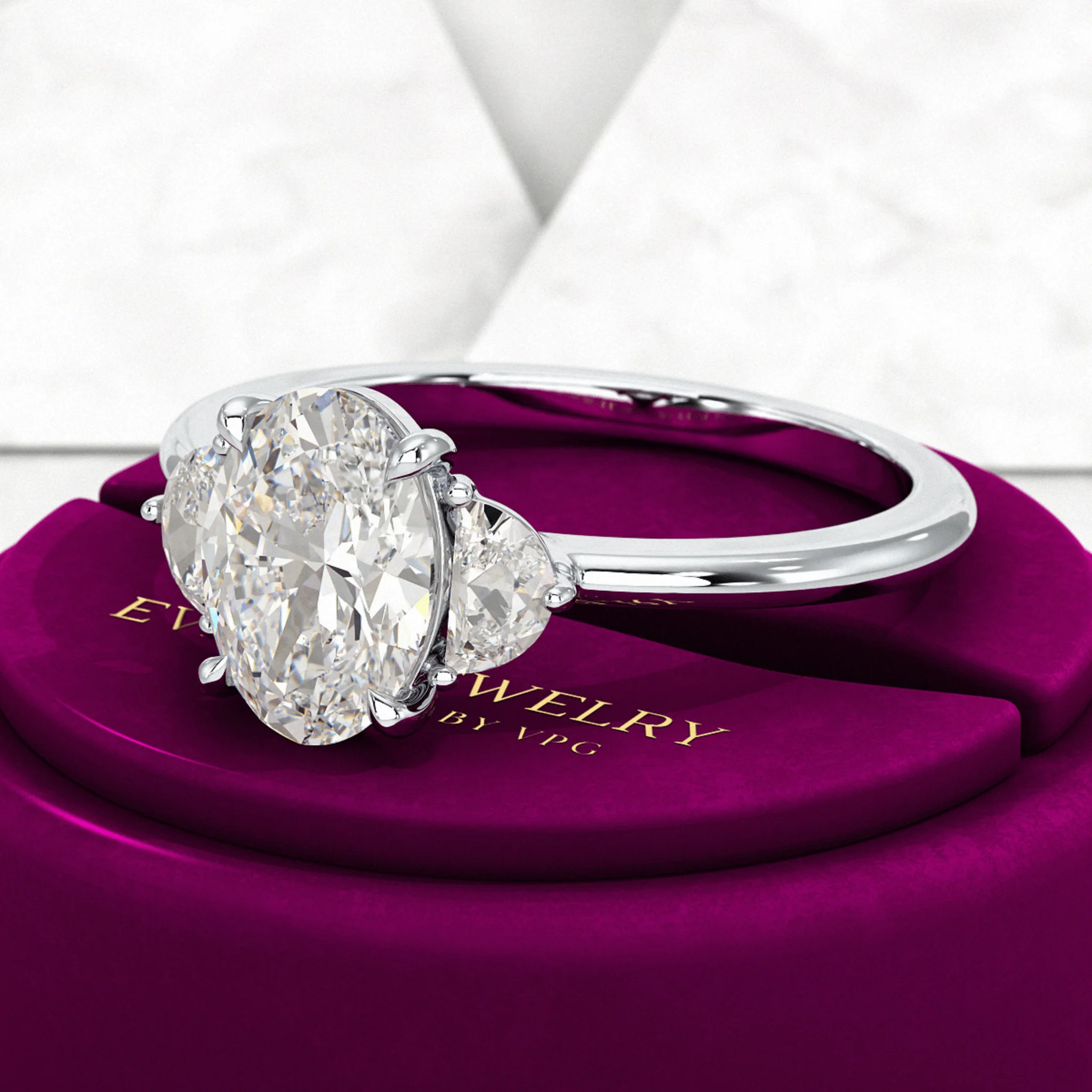1.50 Carat Oval Diamond Engagement Ring with Half Moon Stones - Image 10