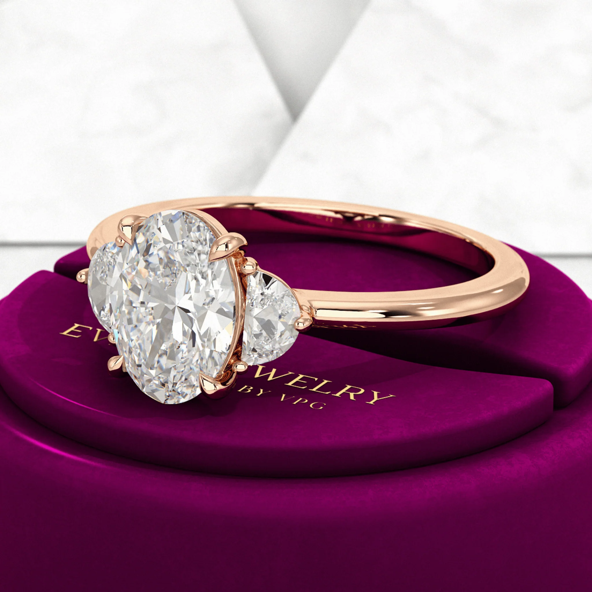 1.50 Carat Oval Diamond Engagement Ring with Half Moon Stones - Image 8