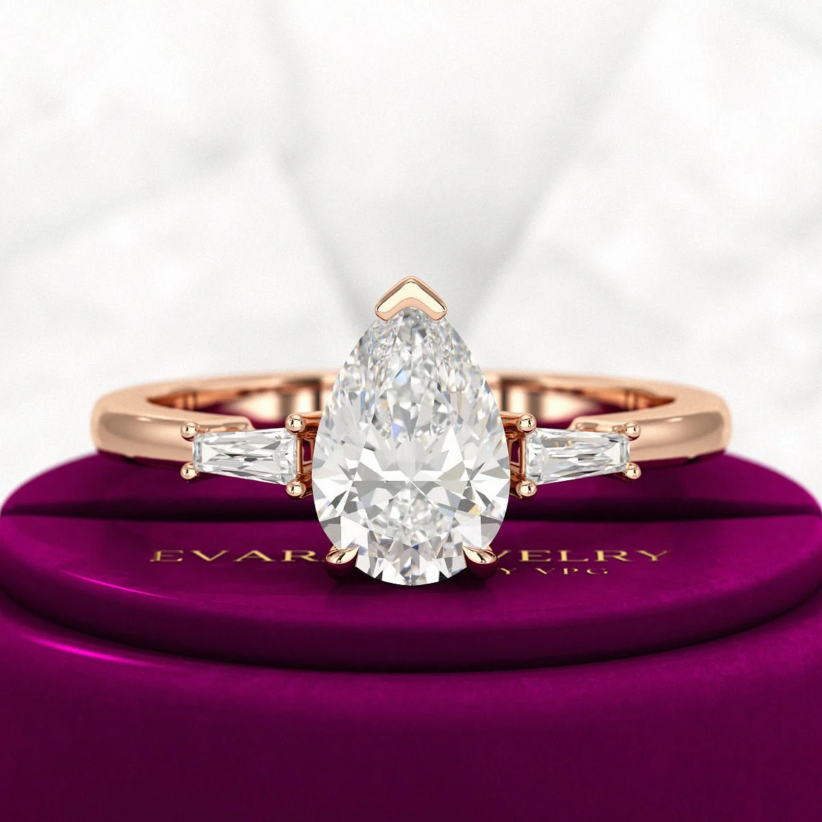 1.50 Carat Pear Cut Diamond Trilogy Engagement Ring - Image 8