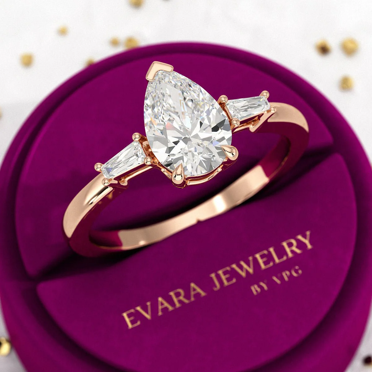 1.50 Carat Pear Cut Diamond Trilogy Engagement Ring - Image 9
