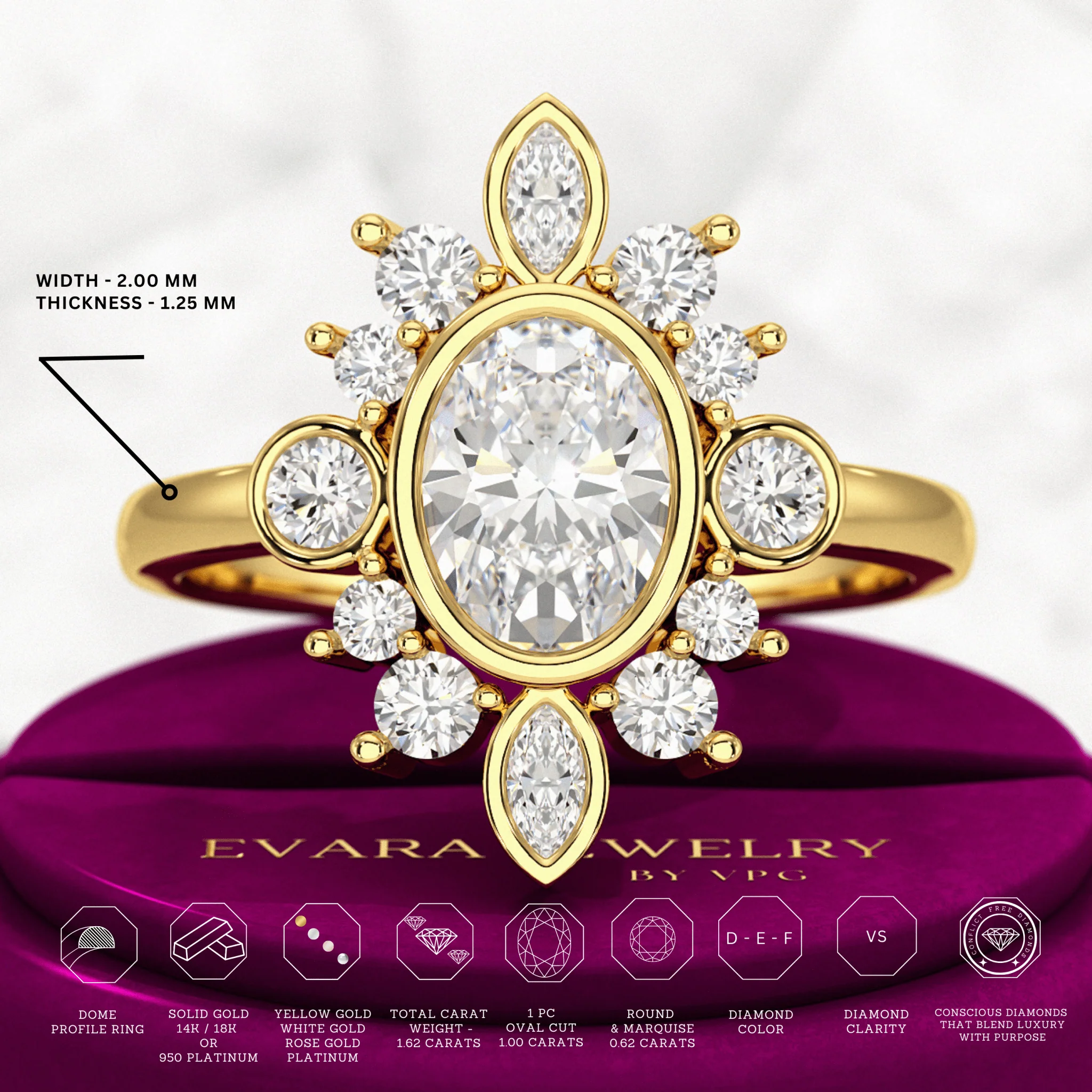 1.72 TCW Oval Diamond Art Deco Wedding Ring - Image 3