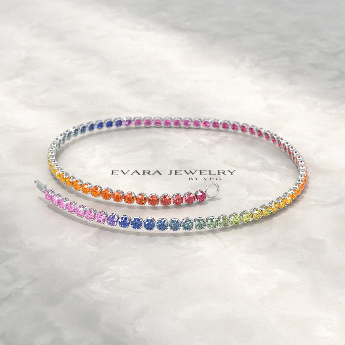 1.92 Carats Rainbow Sapphire Tennis Bracelet in Solid 14K/18K Gold - Image 11