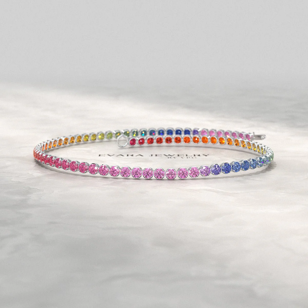 1.92 Carats Rainbow Sapphire Tennis Bracelet in Solid 14K/18K Gold - Image 9