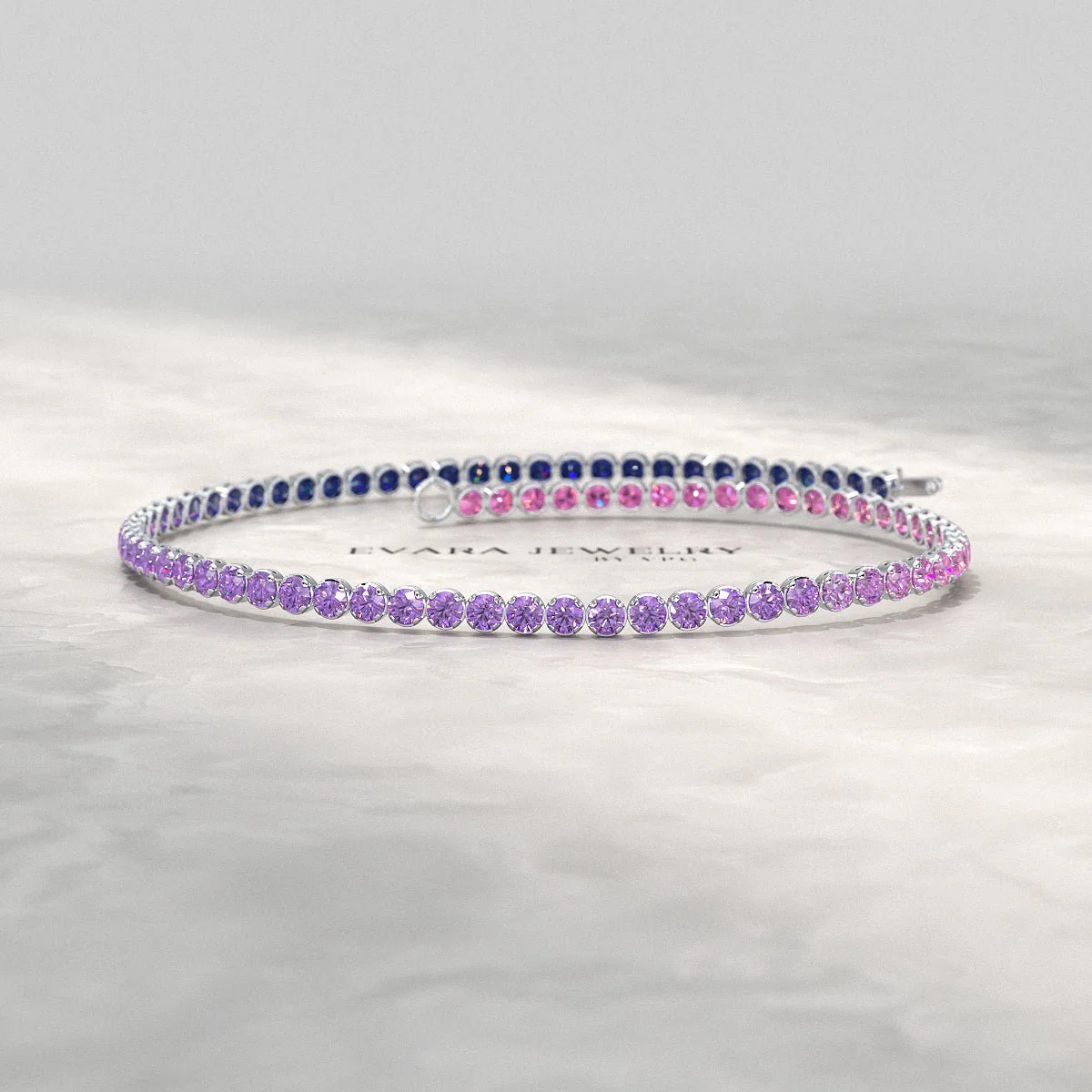 1.94 Carat Sapphire & Amethyst Tennis Bracelet - Natural Sapphire & Amethyst in Solid 18K/14K Gold - Image 2