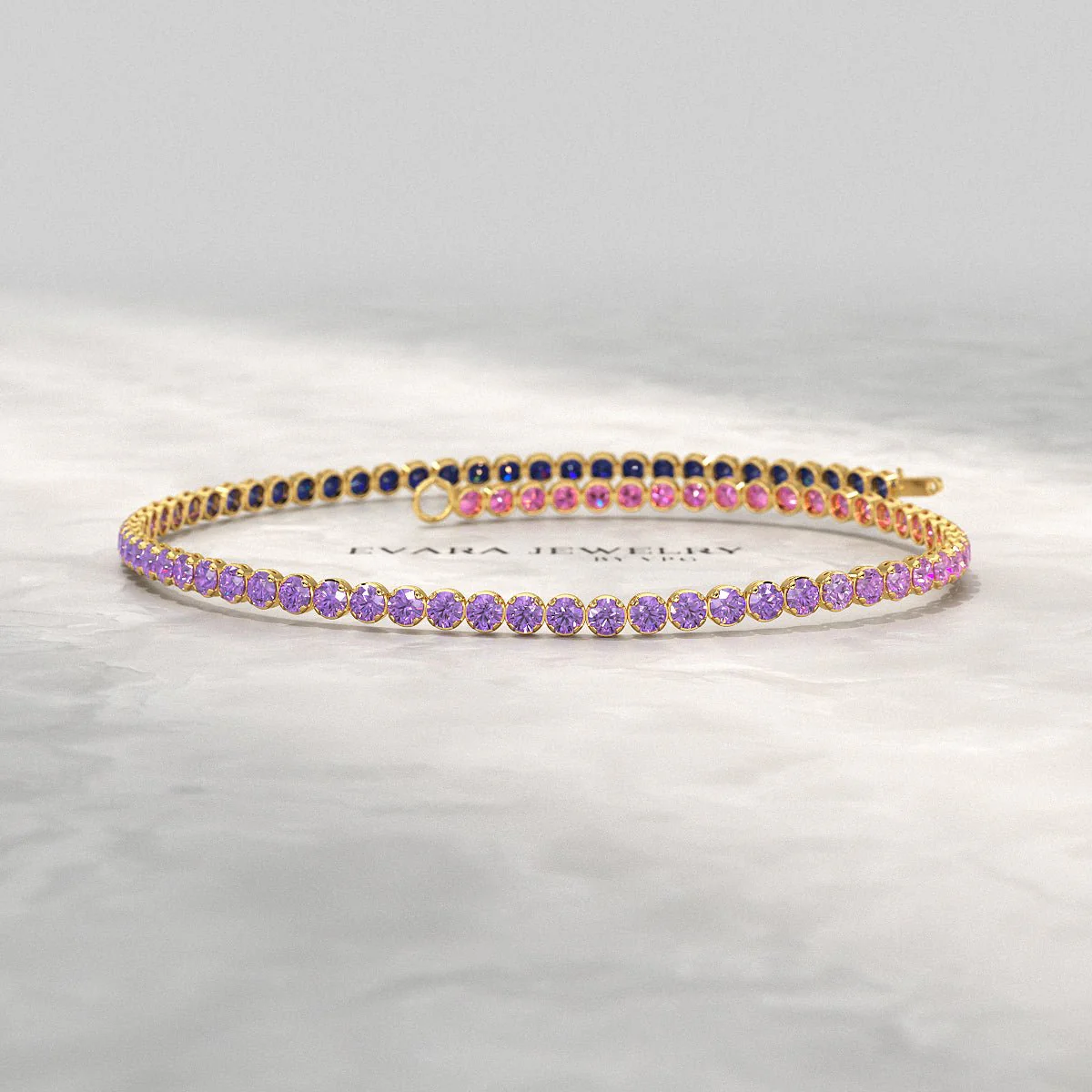 1.94 Carat Sapphire & Amethyst Tennis Bracelet - Natural Sapphire & Amethyst in Solid 18K/14K Gold - Image 4
