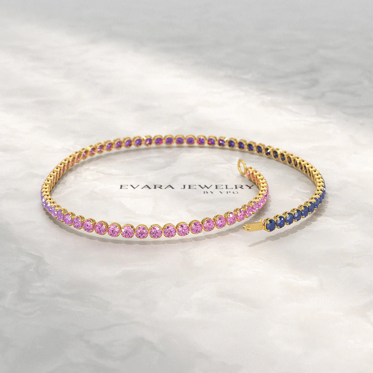 1.94 Carat Sapphire & Amethyst Tennis Bracelet - Natural Sapphire & Amethyst in Solid 18K/14K Gold - Image 5