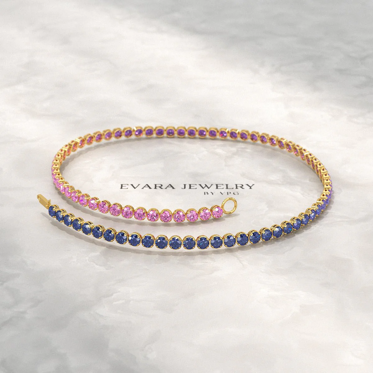 1.94 Carat Sapphire & Amethyst Tennis Bracelet - Natural Sapphire & Amethyst in Solid 18K/14K Gold - Image 6