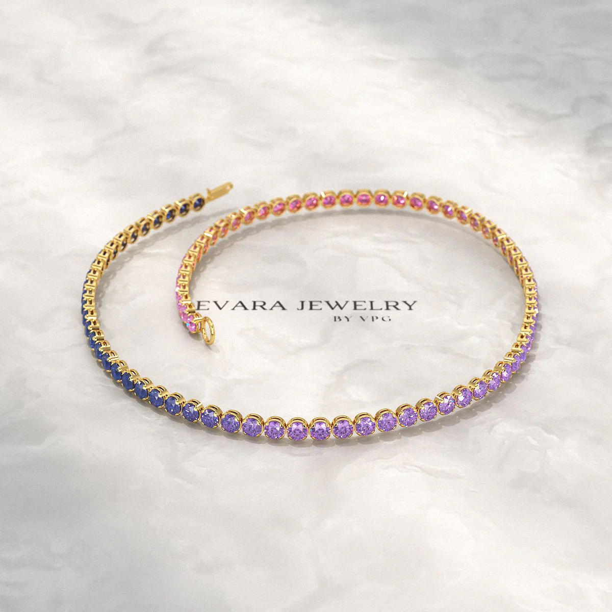 1.94 Carat Sapphire & Amethyst Tennis Bracelet - Natural Sapphire & Amethyst in Solid 18K/14K Gold - Image 7