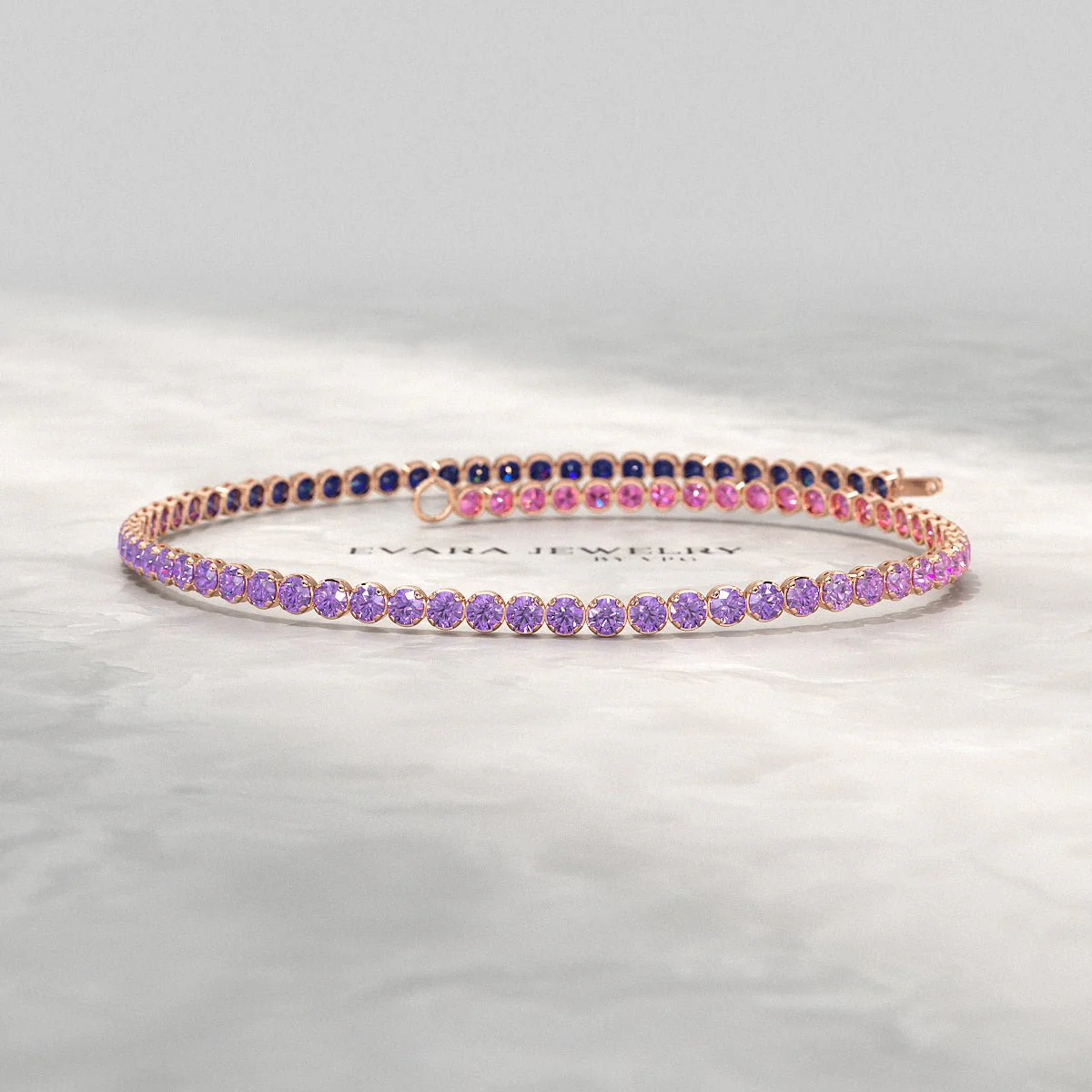 1.94 Carat Sapphire & Amethyst Tennis Bracelet - Natural Sapphire & Amethyst in Solid 18K/14K Gold - Image 9