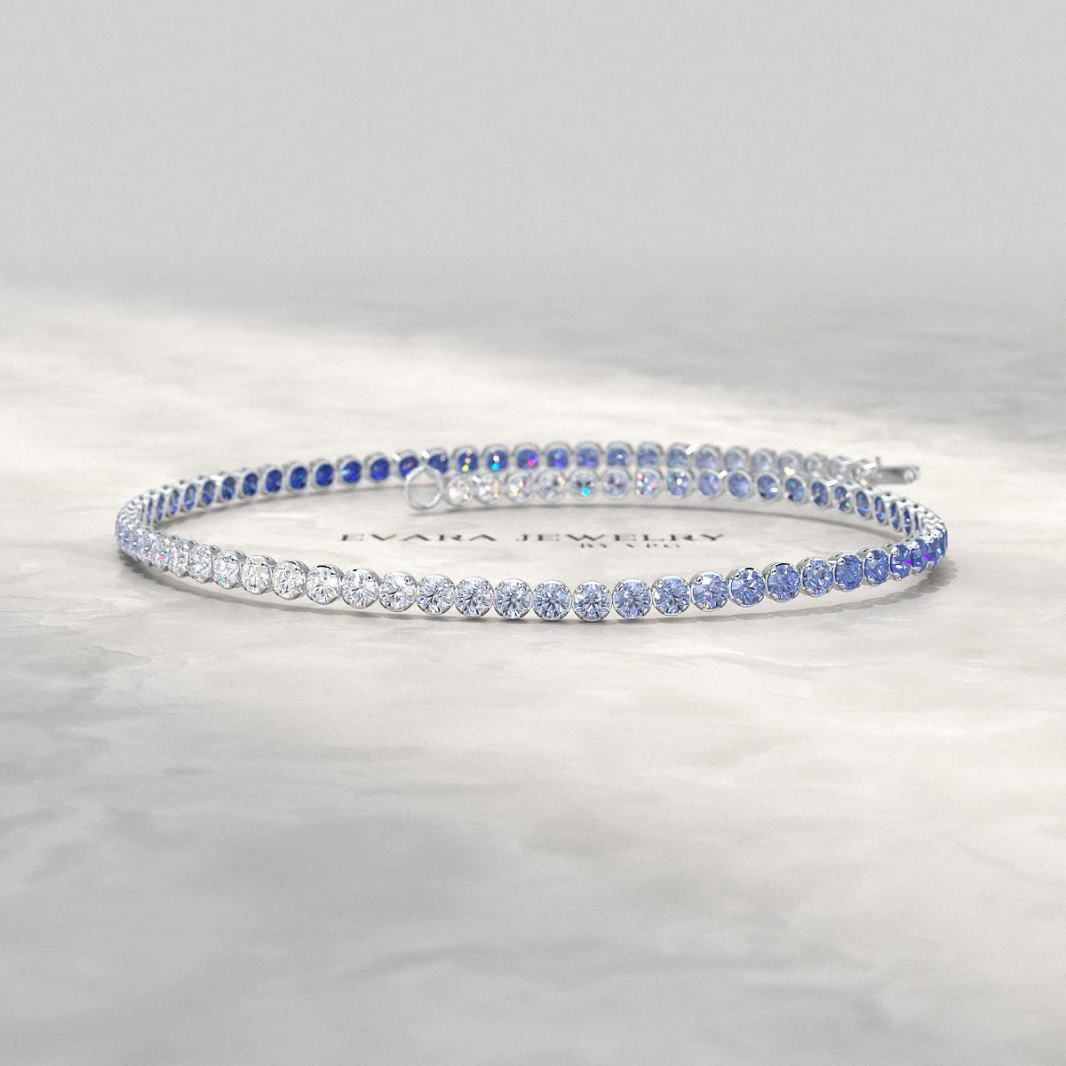 1.96 Carats Ombre Blue Sapphire Tennis Bracelet - Natural Sapphire in Solid 18K/14K Gold - Image 2