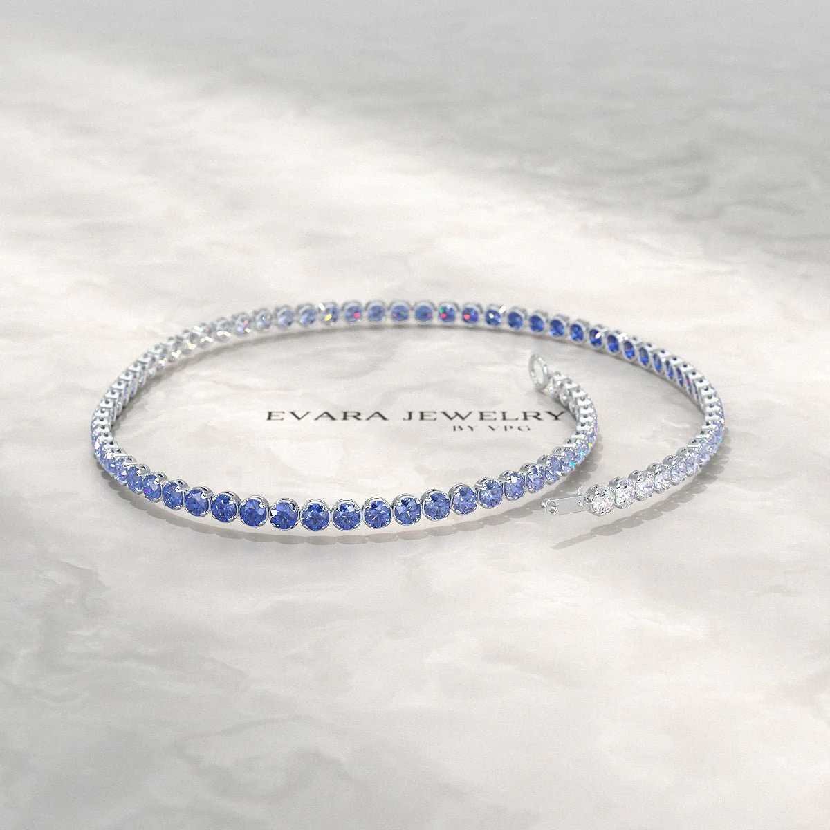 1.96 Carats Ombre Blue Sapphire Tennis Bracelet - Natural Sapphire in Solid 18K/14K Gold - Image 3