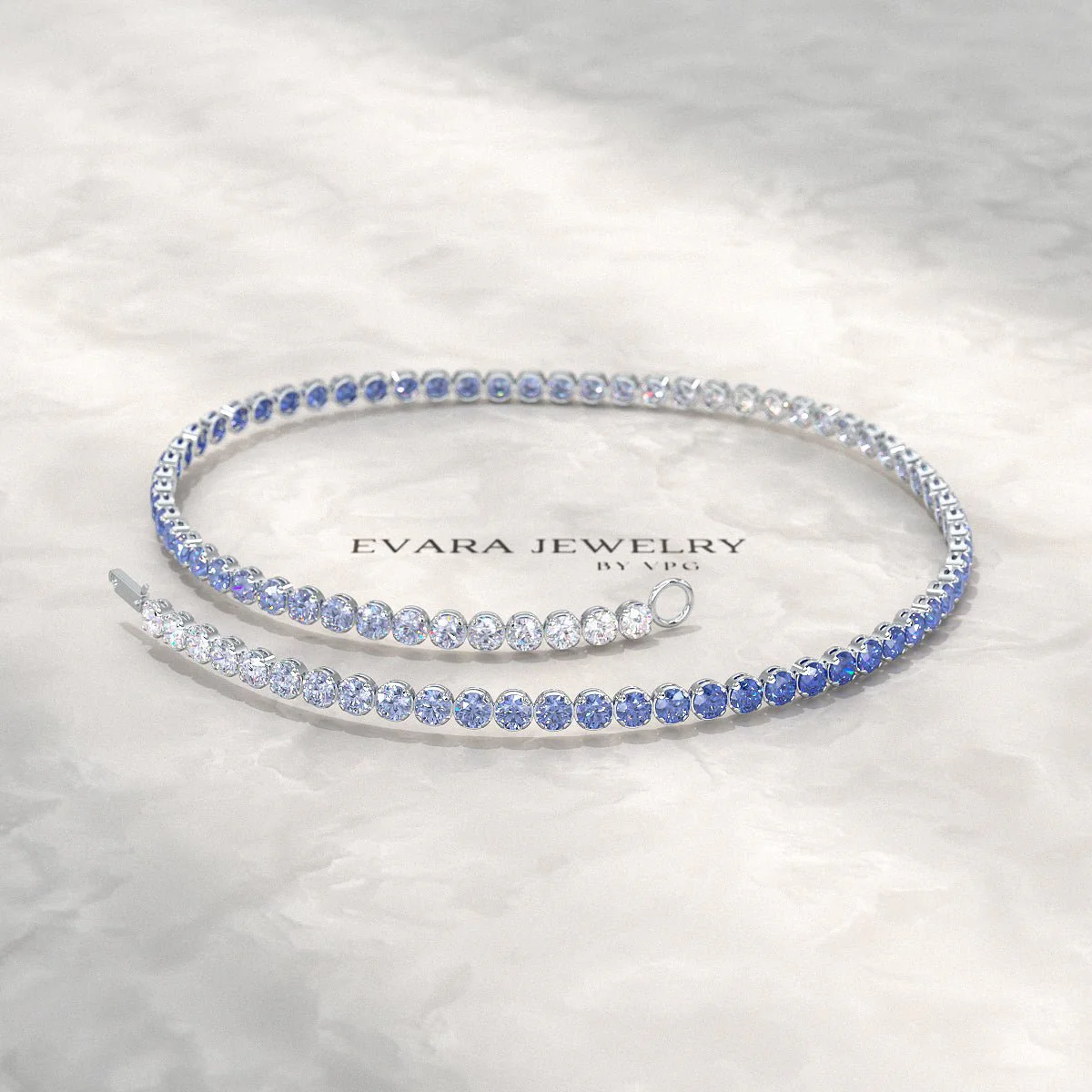 1.96 Carats Ombre Blue Sapphire Tennis Bracelet - Natural Sapphire in Solid 18K/14K Gold - Image 4