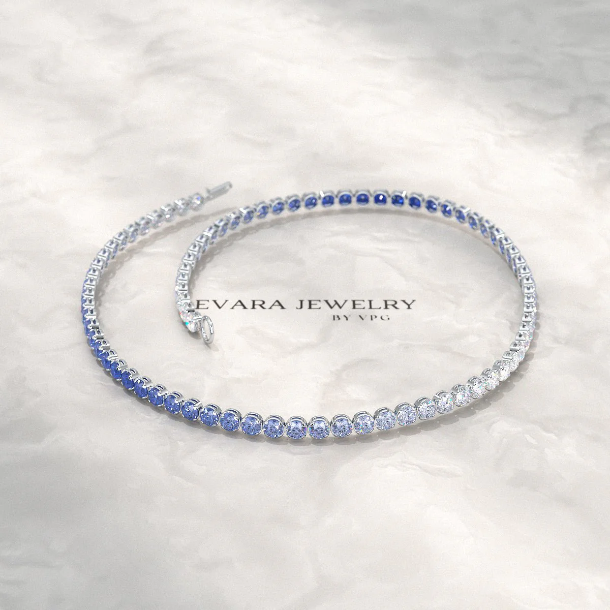 1.96 Carats Ombre Blue Sapphire Tennis Bracelet - Natural Sapphire in Solid 18K/14K Gold - Image 5