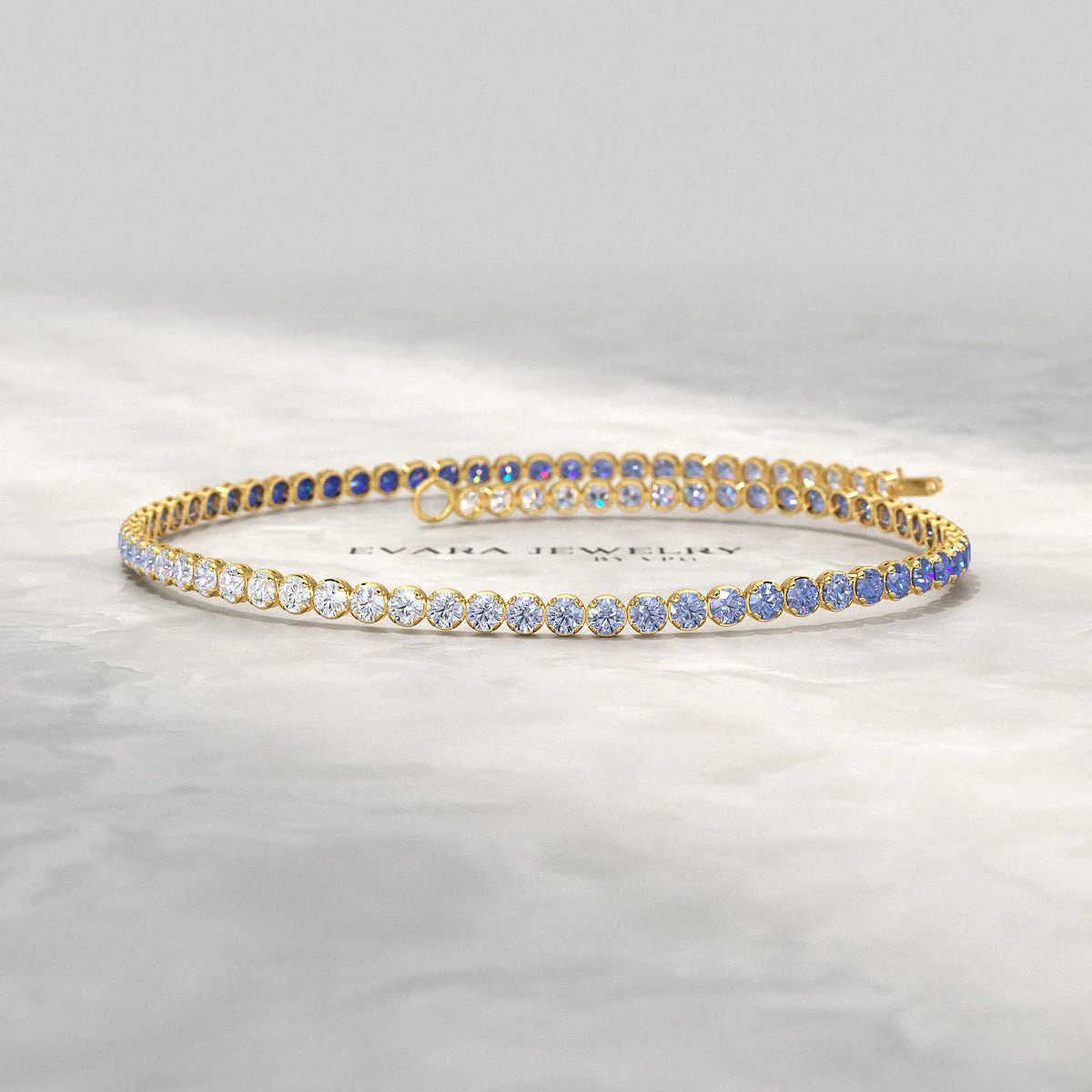 1.96 Carats Ombre Blue Sapphire Tennis Bracelet - Natural Sapphire in Solid 18K/14K Gold - Image 7