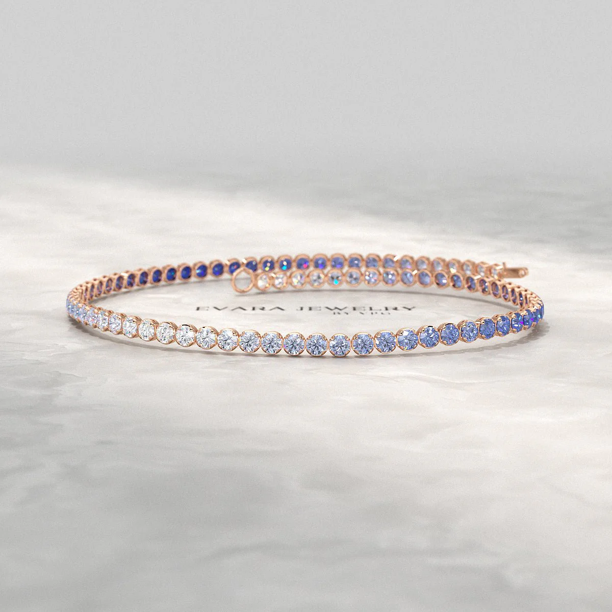 1.96 Carats Ombre Blue Sapphire Tennis Bracelet - Natural Sapphire in Solid 18K/14K Gold - Image 9
