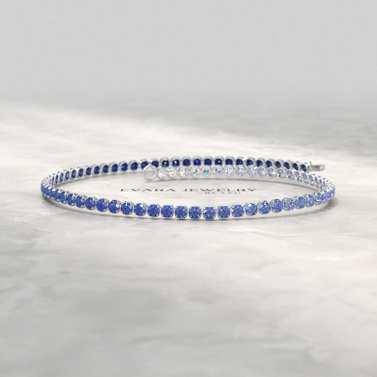 1.96 Carats Ombre Natural Blue Sapphire Tennis Bracelet in Solid 14K/18K Gold - Image 2
