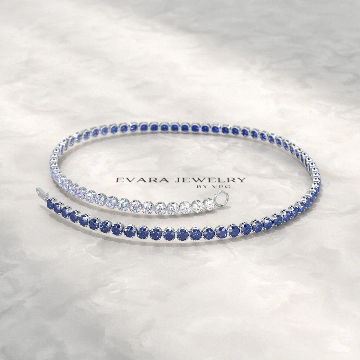1.96 Carats Ombre Natural Blue Sapphire Tennis Bracelet in Solid 14K/18K Gold - Image 4