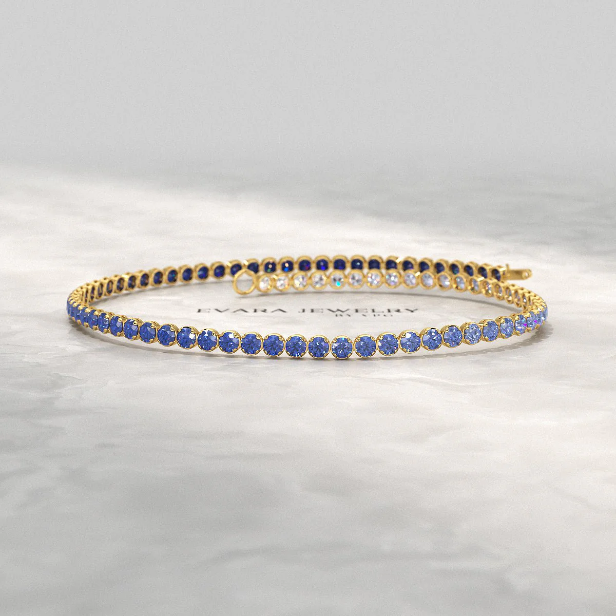 1.96 Carats Ombre Natural Blue Sapphire Tennis Bracelet in Solid 14K/18K Gold - Image 7