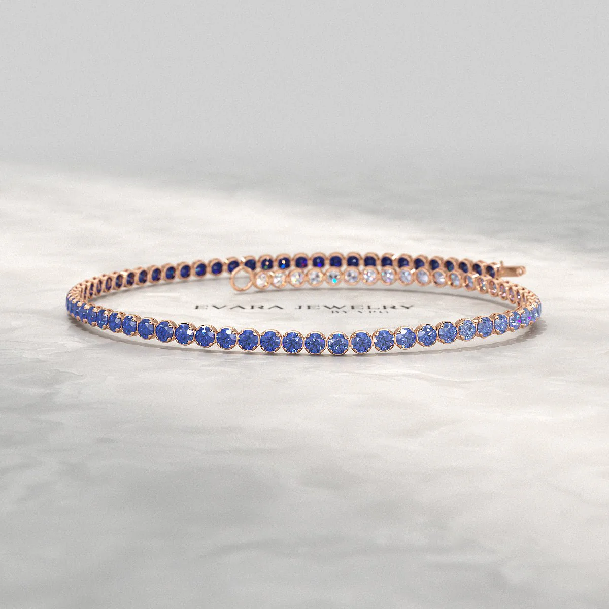 1.96 Carats Ombre Natural Blue Sapphire Tennis Bracelet in Solid 14K/18K Gold - Image 9