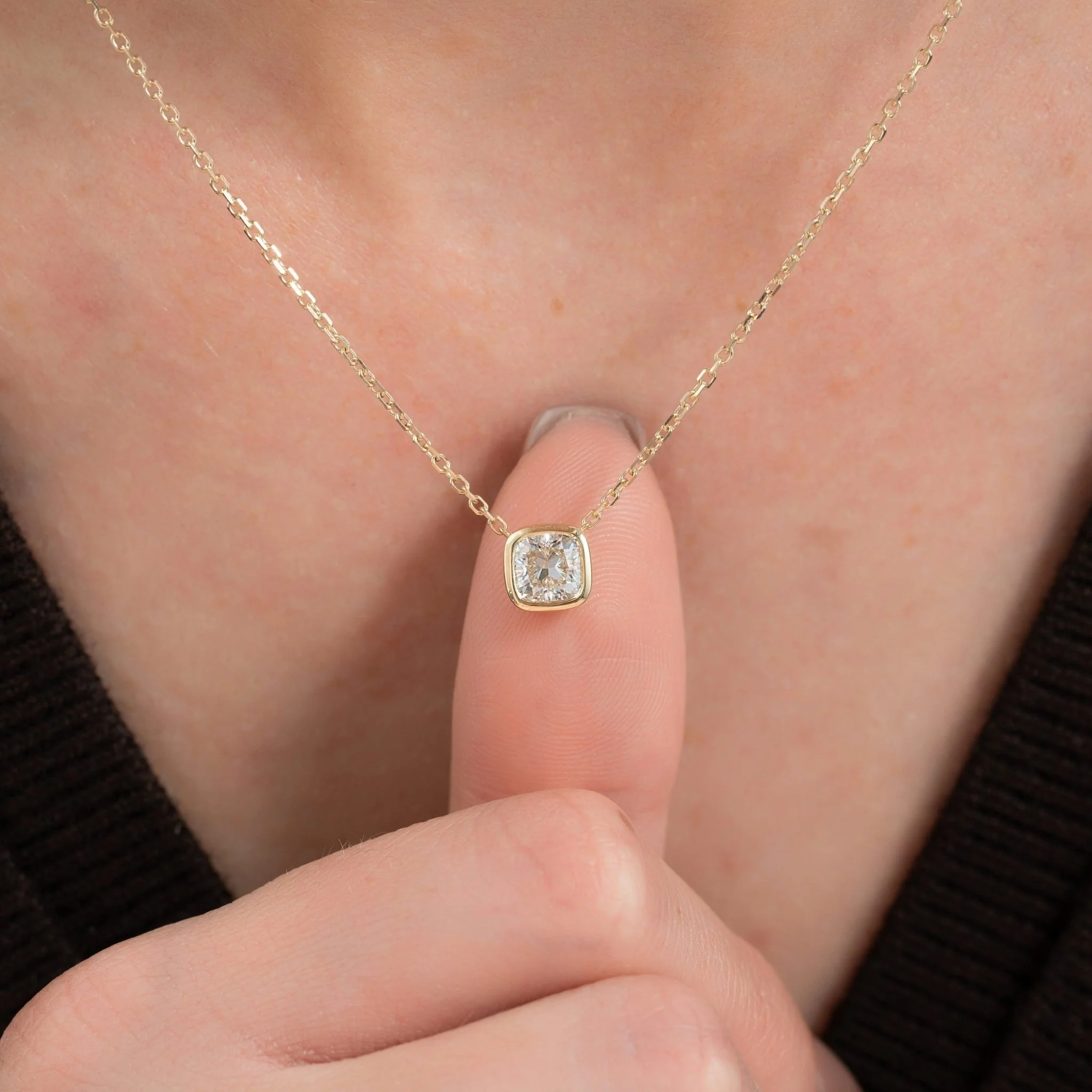 1 Carat Cushion Cut Diamond Bezel Pendant Necklace - Image 2