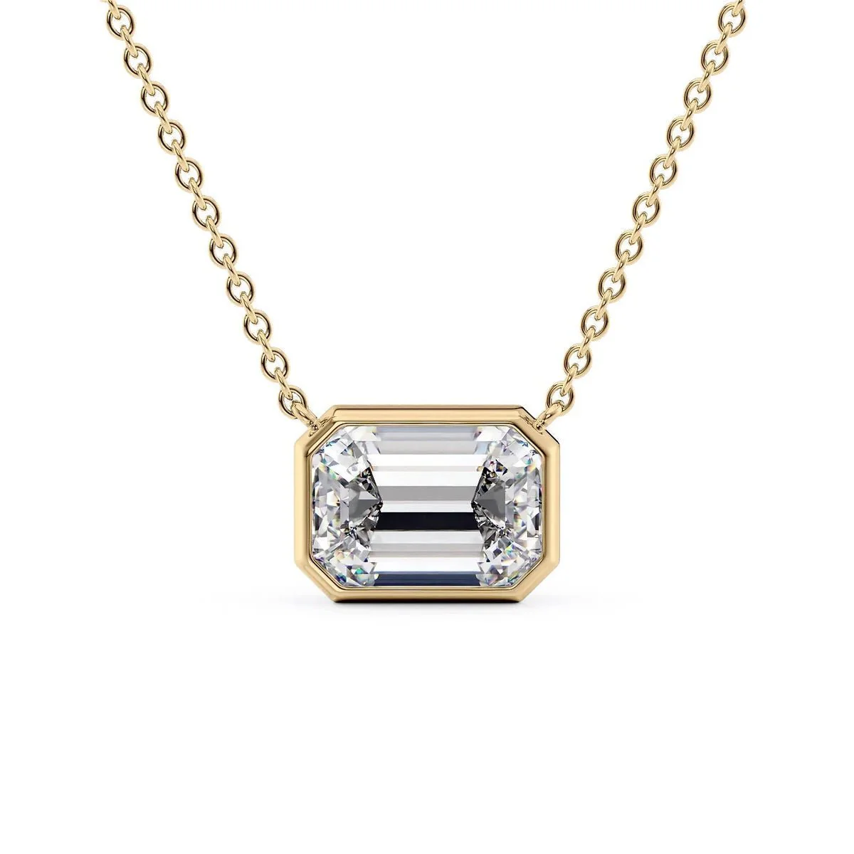 1 Carat Emerald Cut Bezel Set Diamond Pendant Necklace