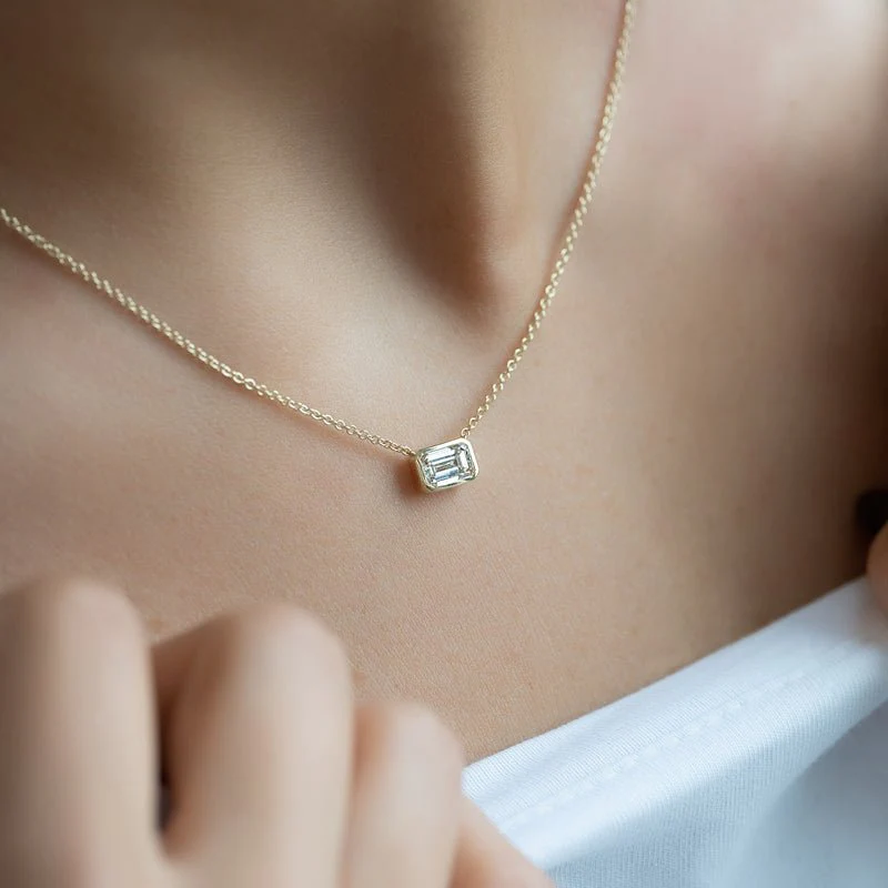 1 Carat Emerald Cut Bezel Set Diamond Pendant Necklace - Image 4