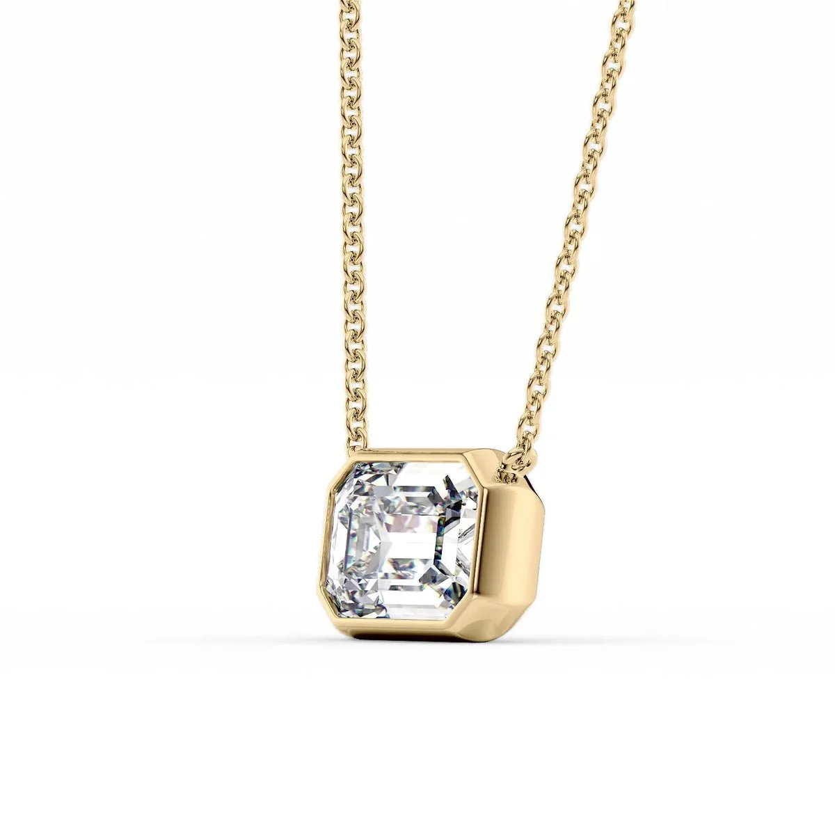 1 Carat Emerald Cut Bezel Set Diamond Pendant Necklace - Image 5