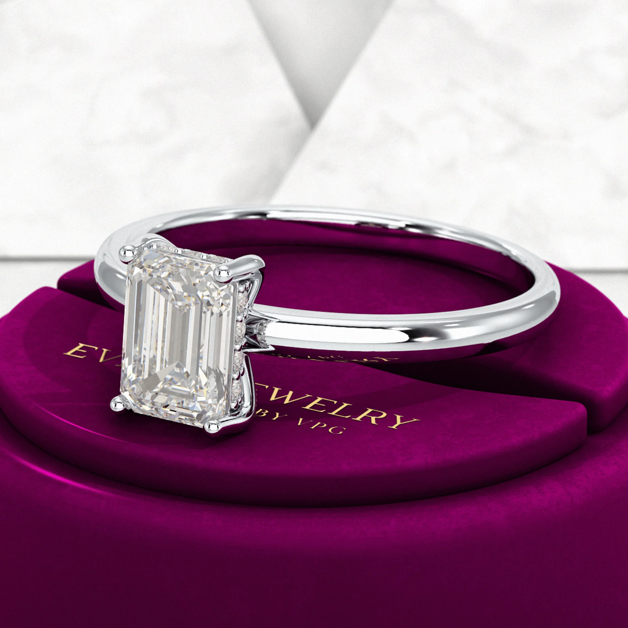 1 Carat Emerald Diamond Minimalist Ring with Hidden Halo in 14K Yellow Gold - Image 10